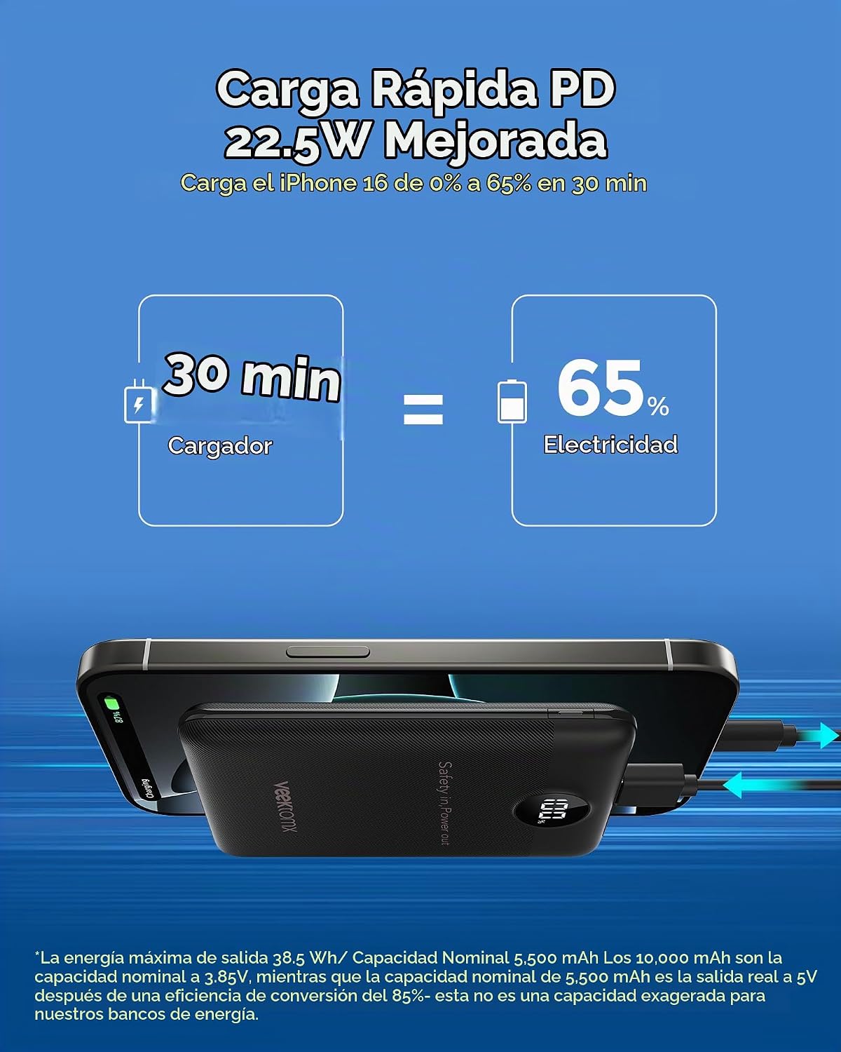 VEEKTOMX mini banco del poder 10000mAh, cargador rápido 22.5W para...