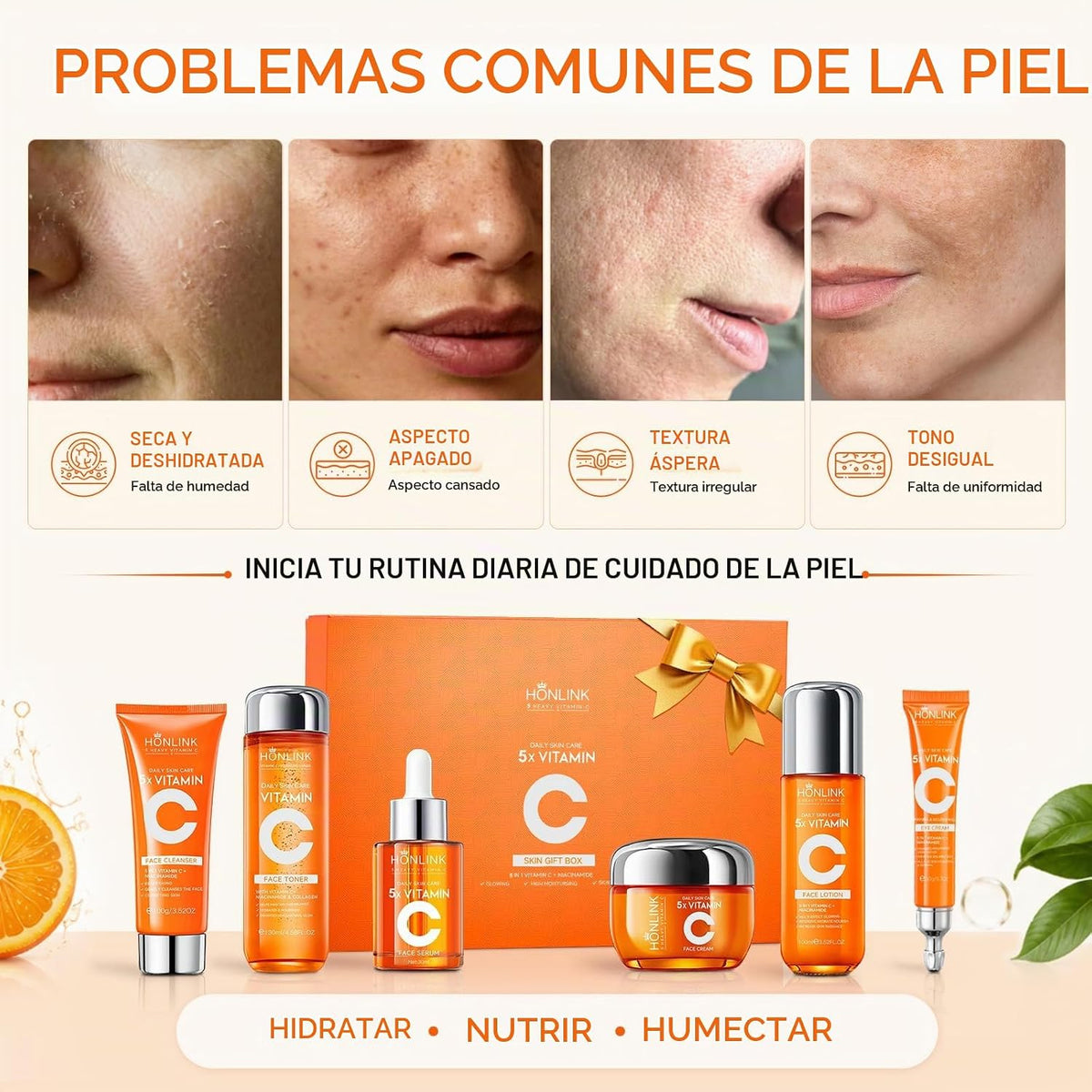Set de cuidado de la piel con niacinamida de vitamina C, rutina dia...