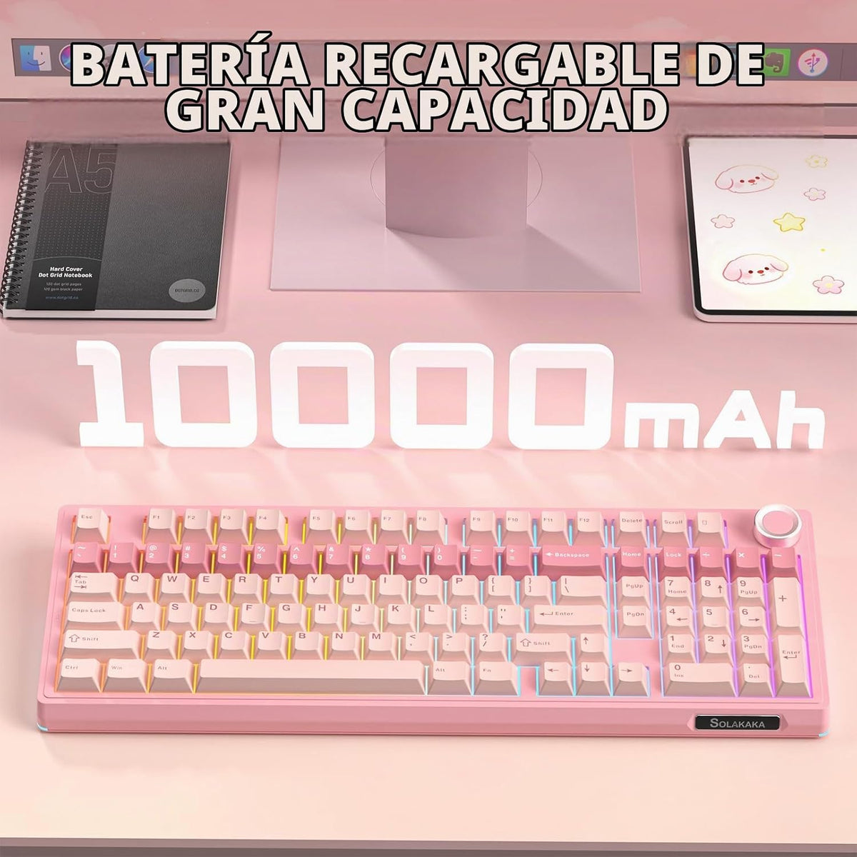 SOLAKAKA Teclado mecánico inalámbrico KI99 Pro 96% (rosa, interrupt...