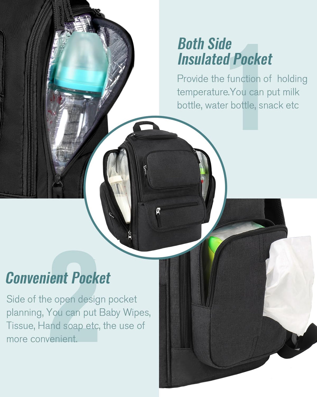 Mancro Mochila para pañales, mochila para pañales de bebé de gran c...