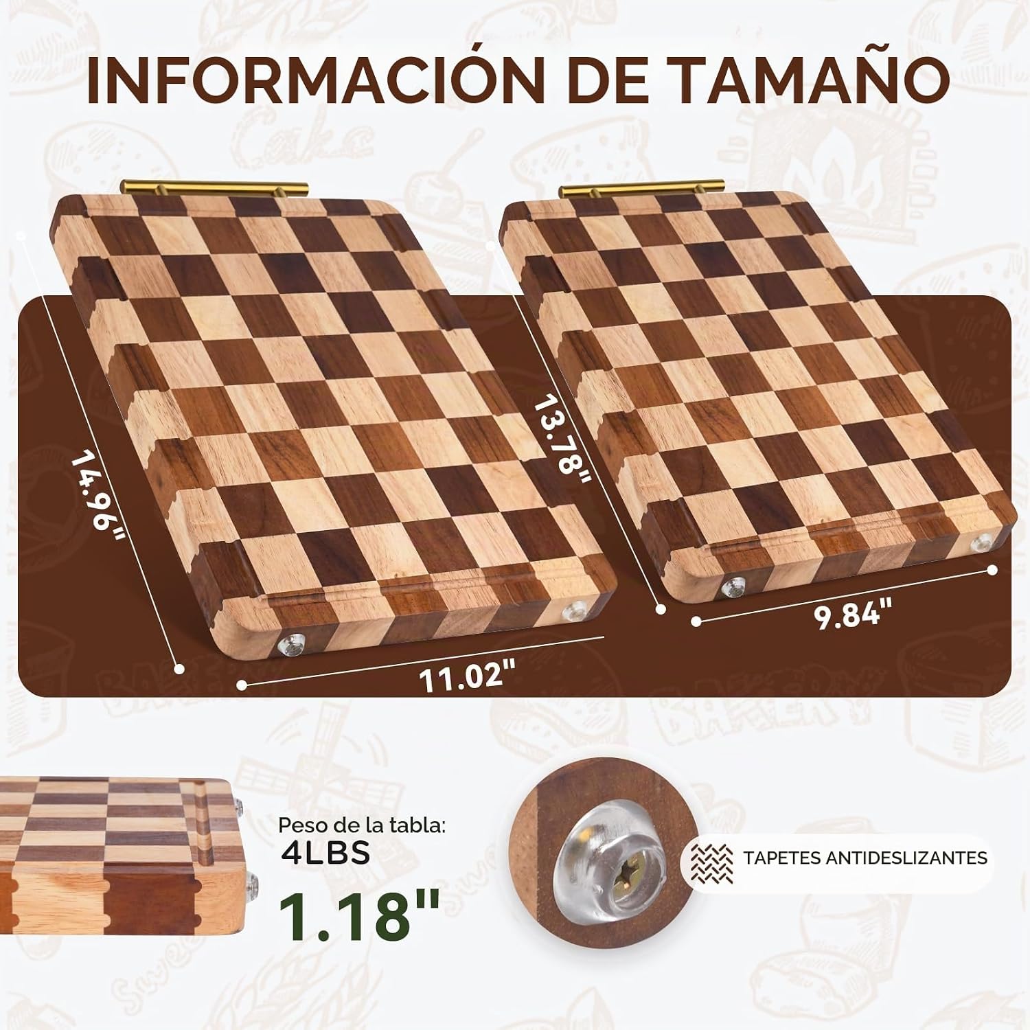 MERPTSK Tabla de cortar a cuadros para cocina, bloque de carnicero...