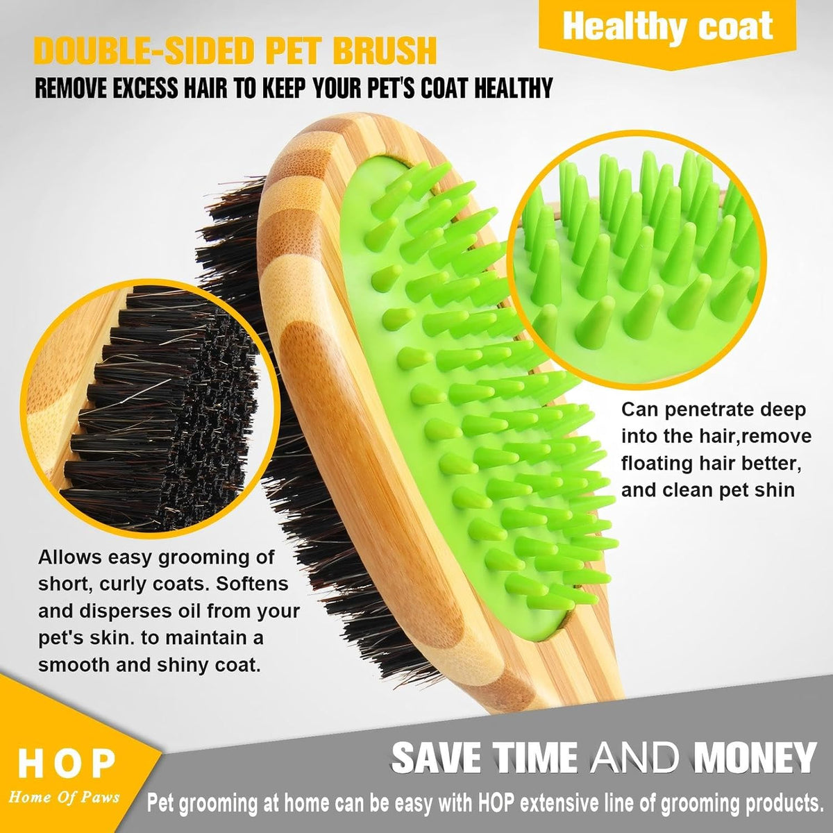 HOP Home of Paws Cepillo de pelo corto para desenredar y quitar abr...