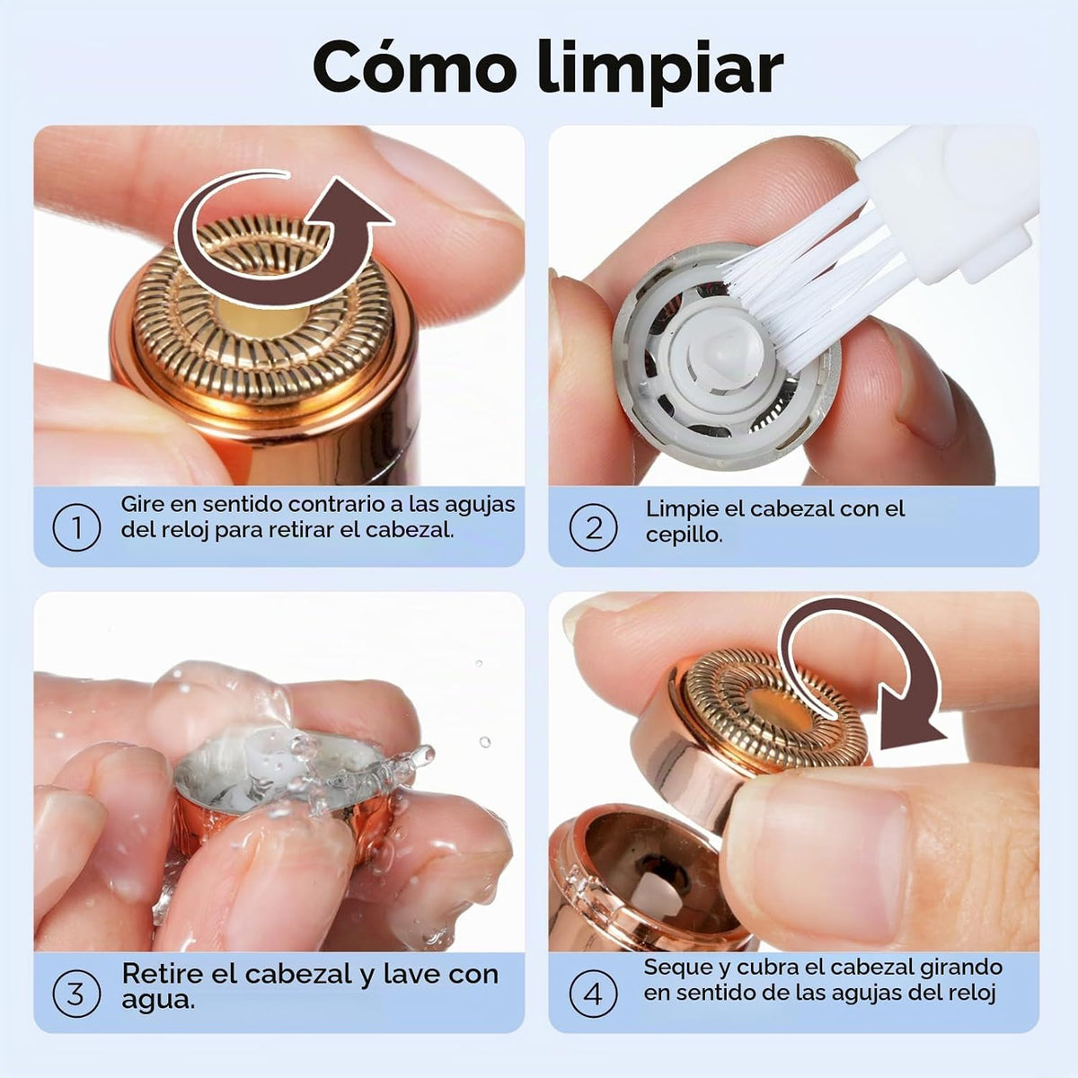 Depilación facial para mujeres, como se ve en la afeitadora facial...