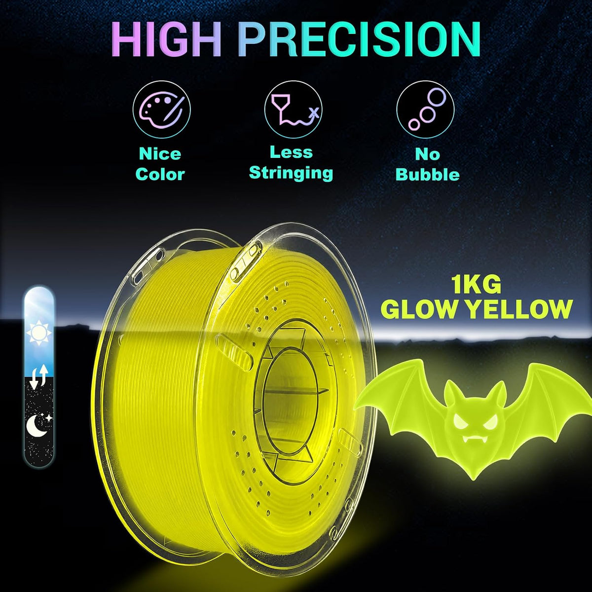 Meuymeu Filamento PLA amarillo en la oscuridad de 2.2 lbs, filament...
