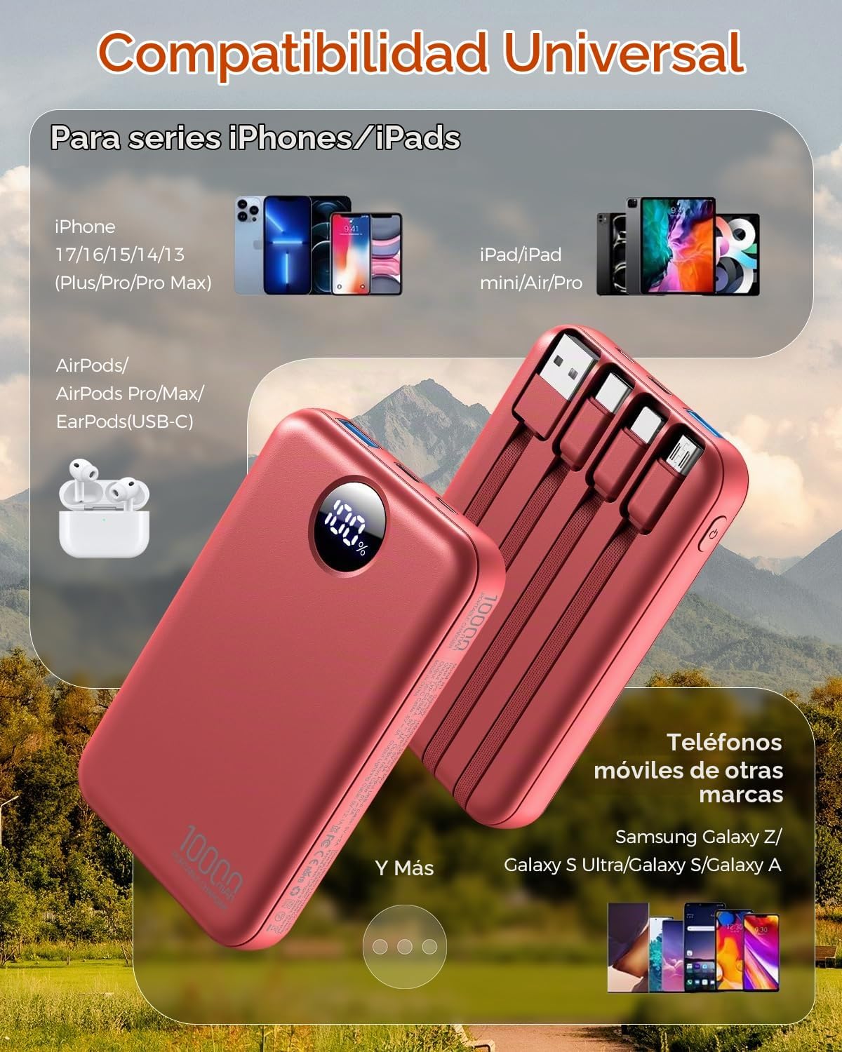 Zmmyuluo Cargador portátil con 4 cables incorporados, batería de ca...