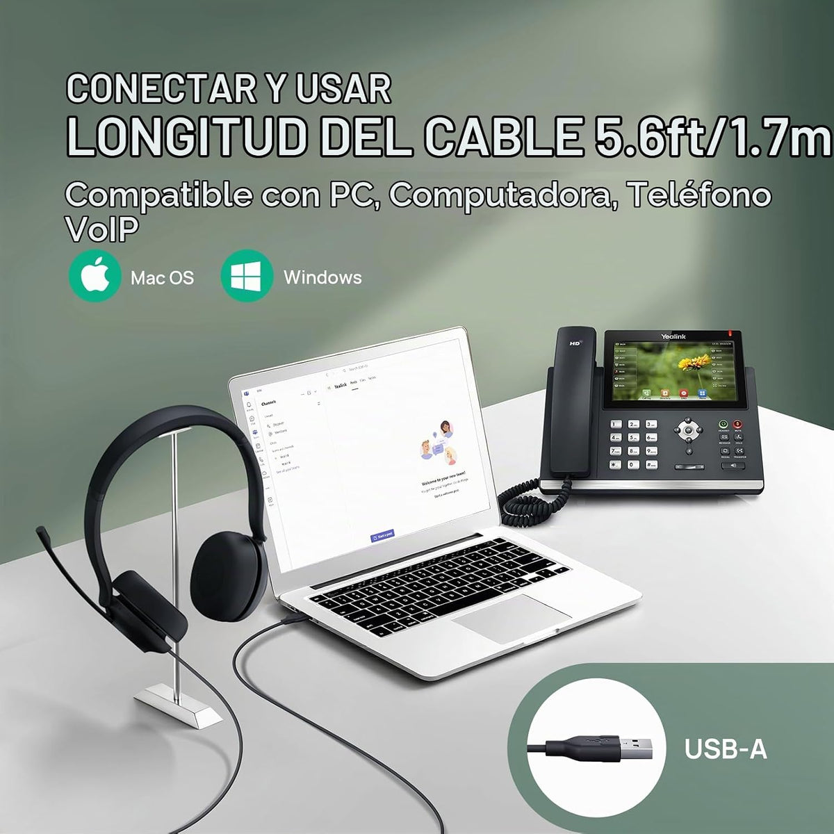 Yealink Auriculares USB UH35 para PC, Auriculares con Cable con Mic...