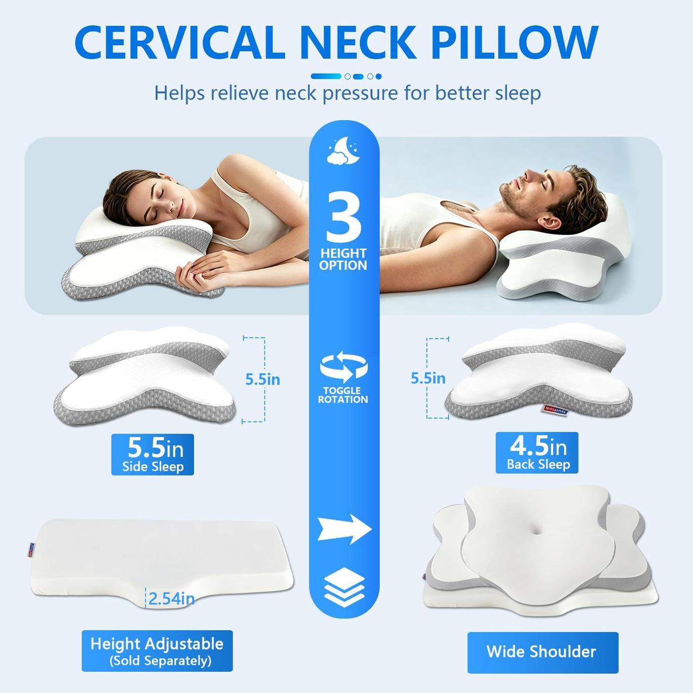 Almohada cervical para aliviar el dolor de cuello y dormir de lado...