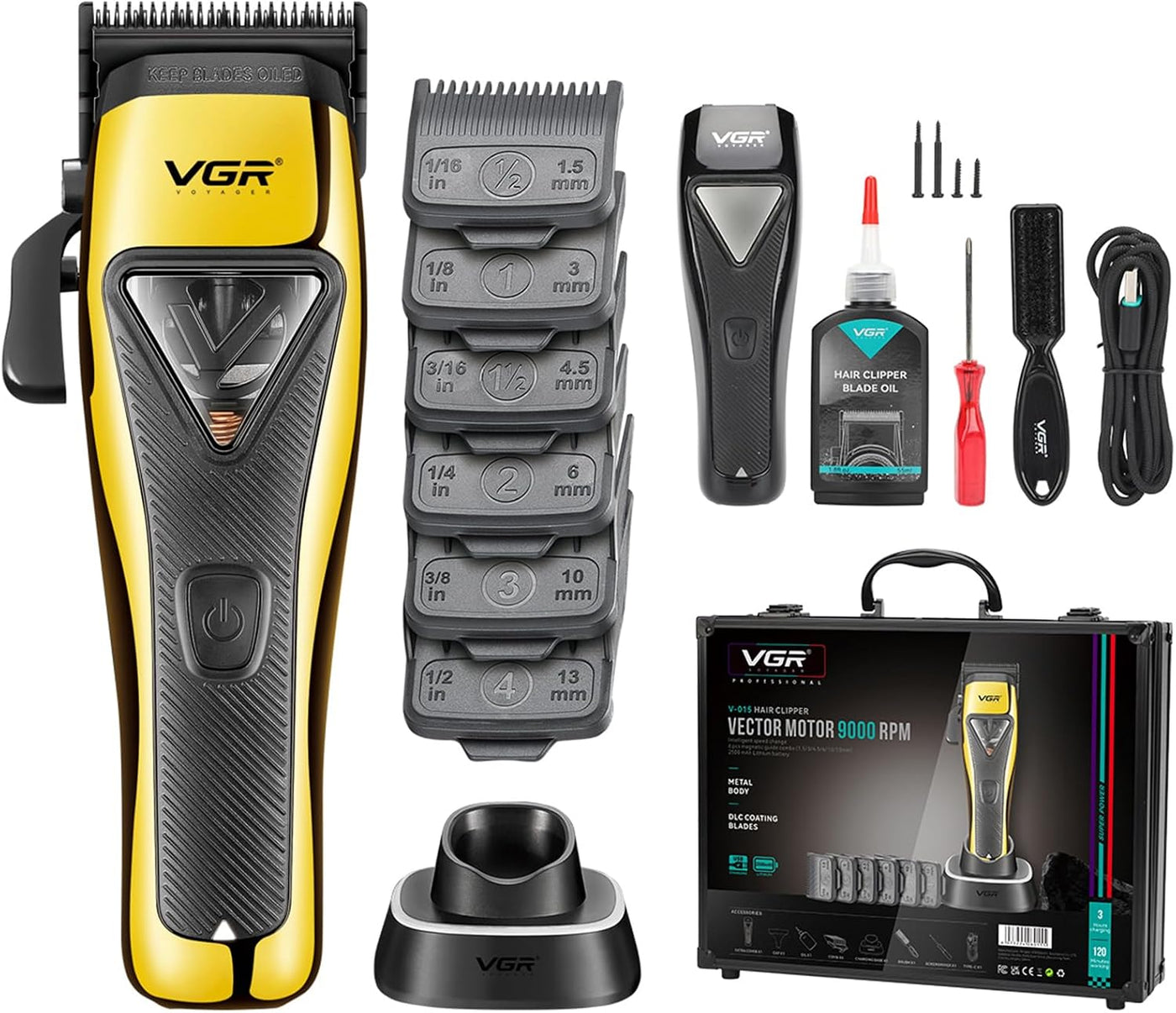 VGR 015 - Cortadora de pelo profesional inalámbrica para hombres, 9...
