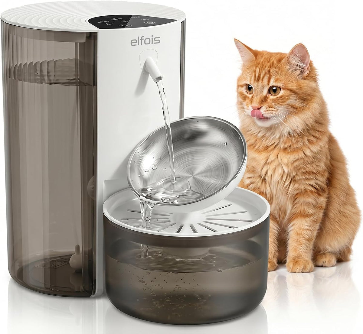 Elfois Fuente de agua para gatos sin filtro, dispensador de agua re...