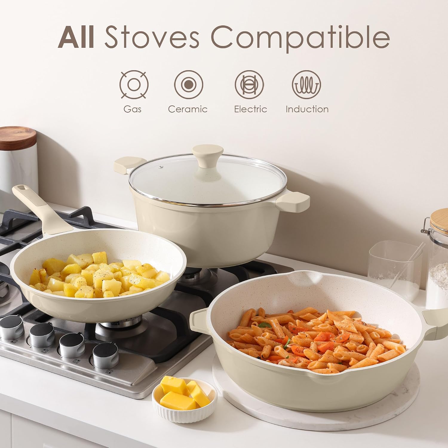 SENSARTE Juego de utensilios de cocina de cerámica antiadherente, j...