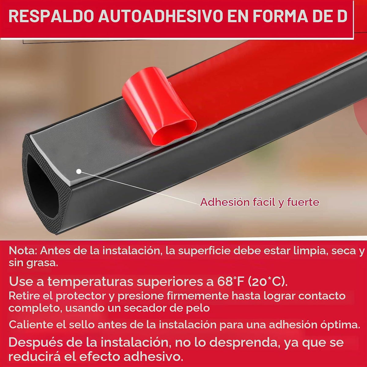 Pangda Tira de sellado de goma en forma de D de 4 m, espuma autoadh...