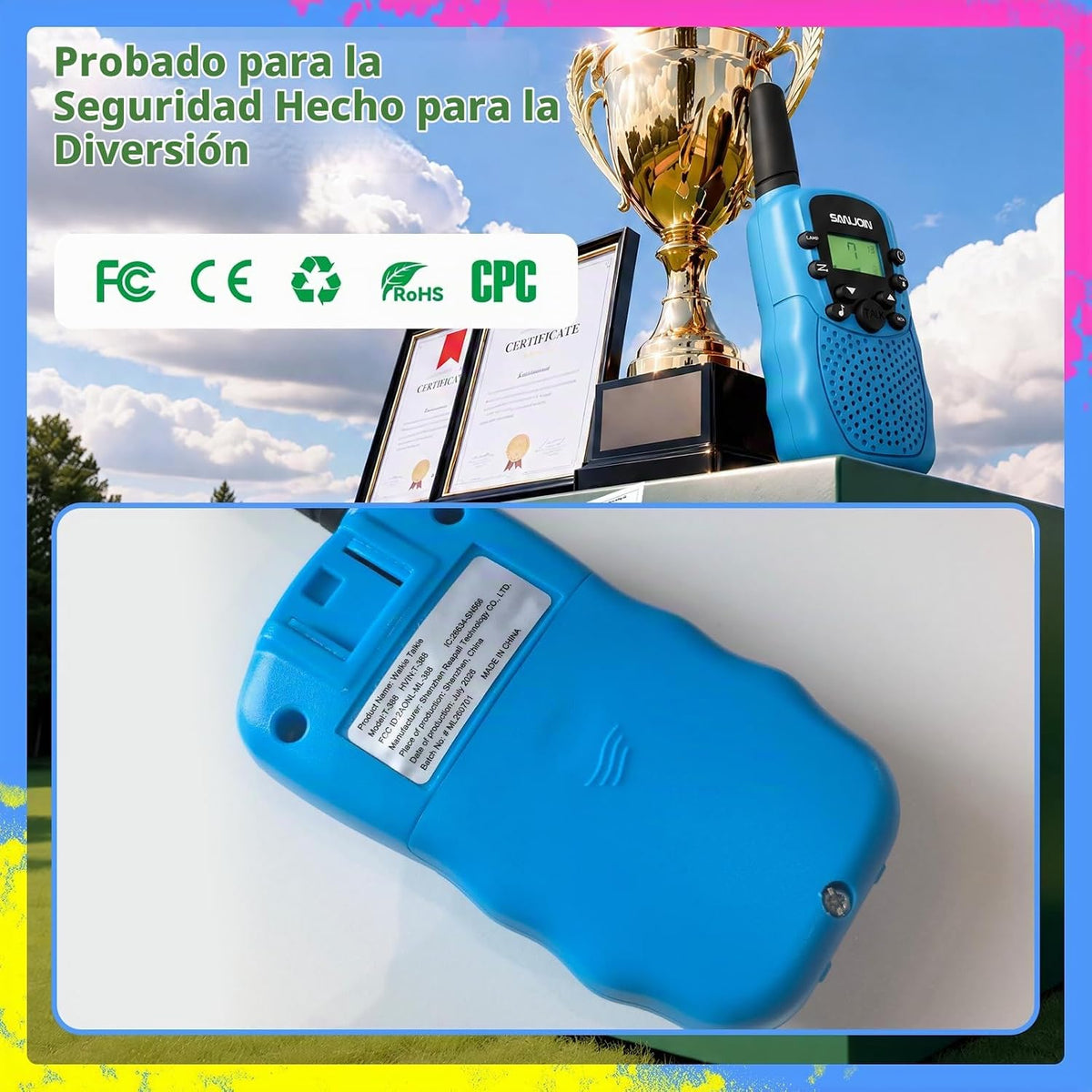 Walkie Talkies recargables para niños, 2000 mAH duran 3-4 días, rad...