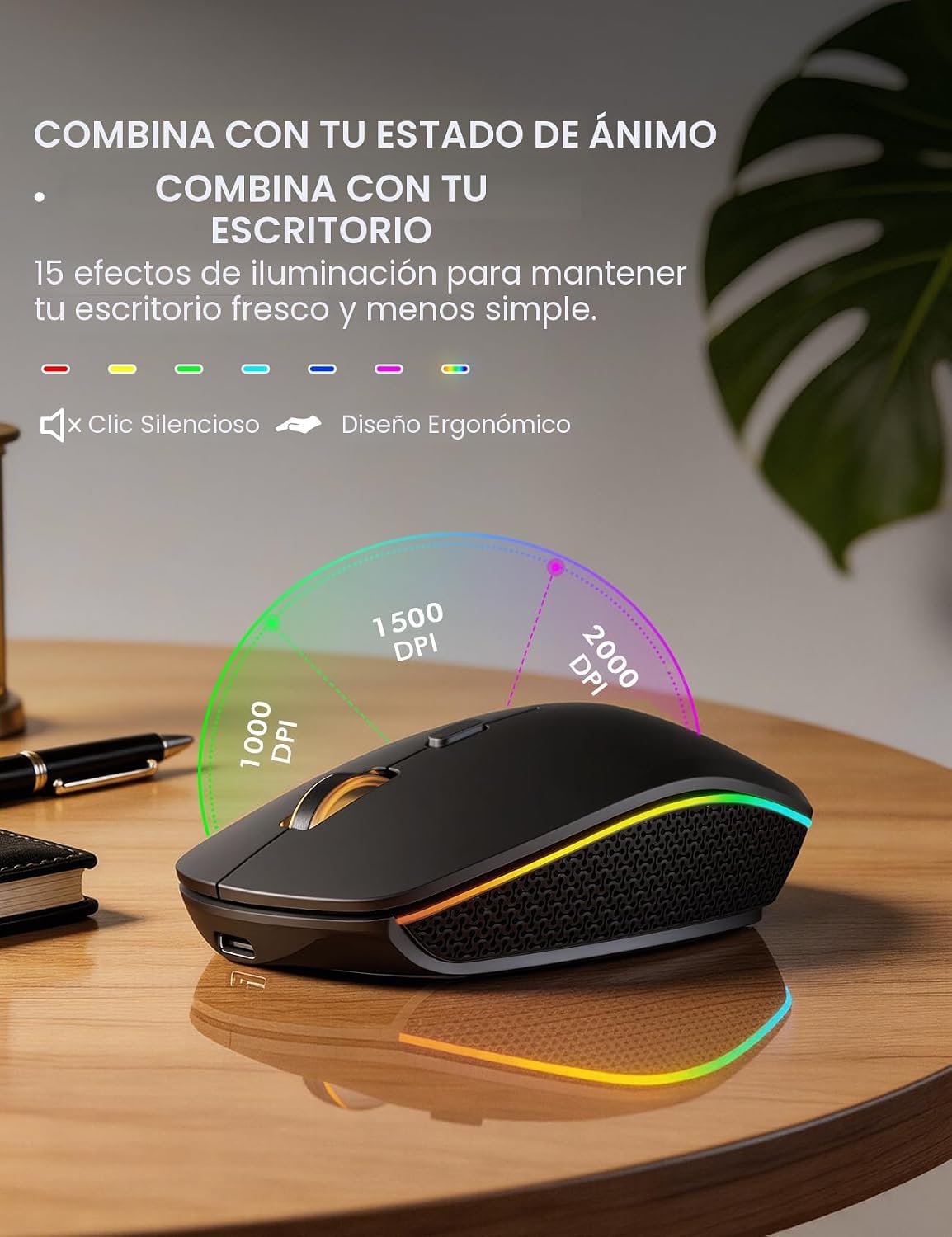 Combo de teclado y mouse inalámbricos con retroiluminación RGB, rec...