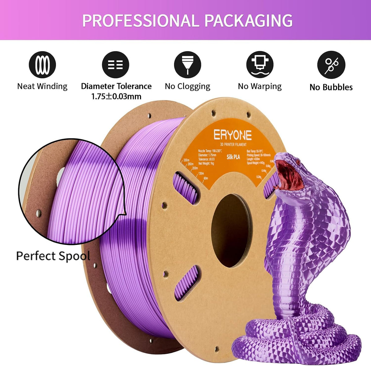 ERYONE Filamento PLA de seda para impresora 3D de 0.069 pulgadas +\...