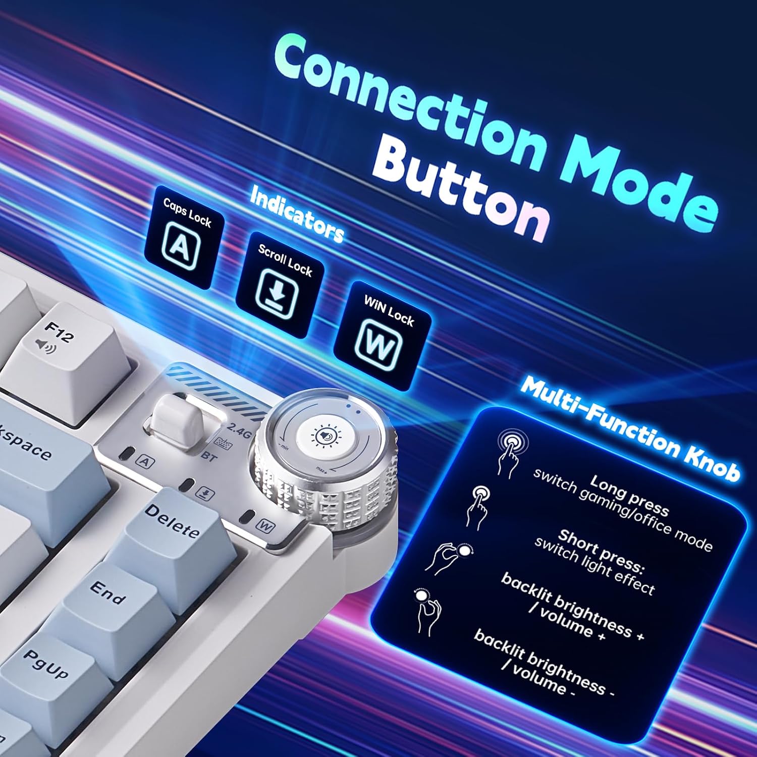Teclado mecánico inalámbrico Aula, teclado para juegos intercambiab...