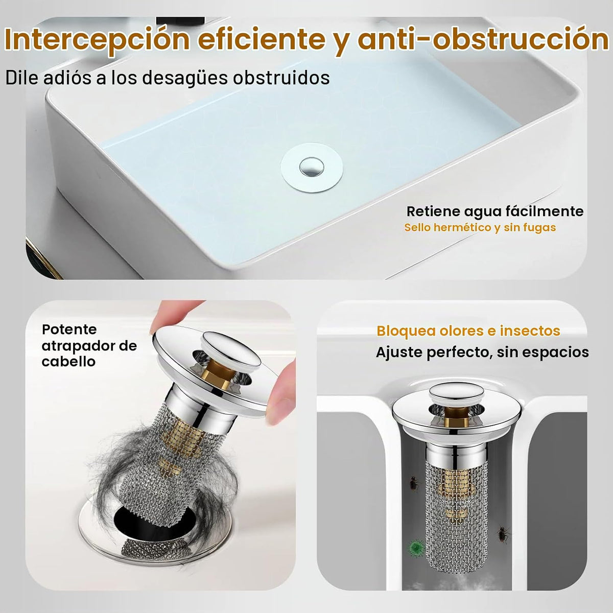 Paquete de 4 tapones de drenaje para fregadero de baño, tapón de dr...