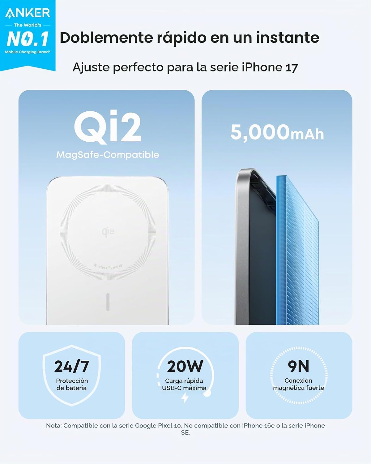 Anker Nano Magnetic Power Bank, cargador portátil de 15 W con certi...