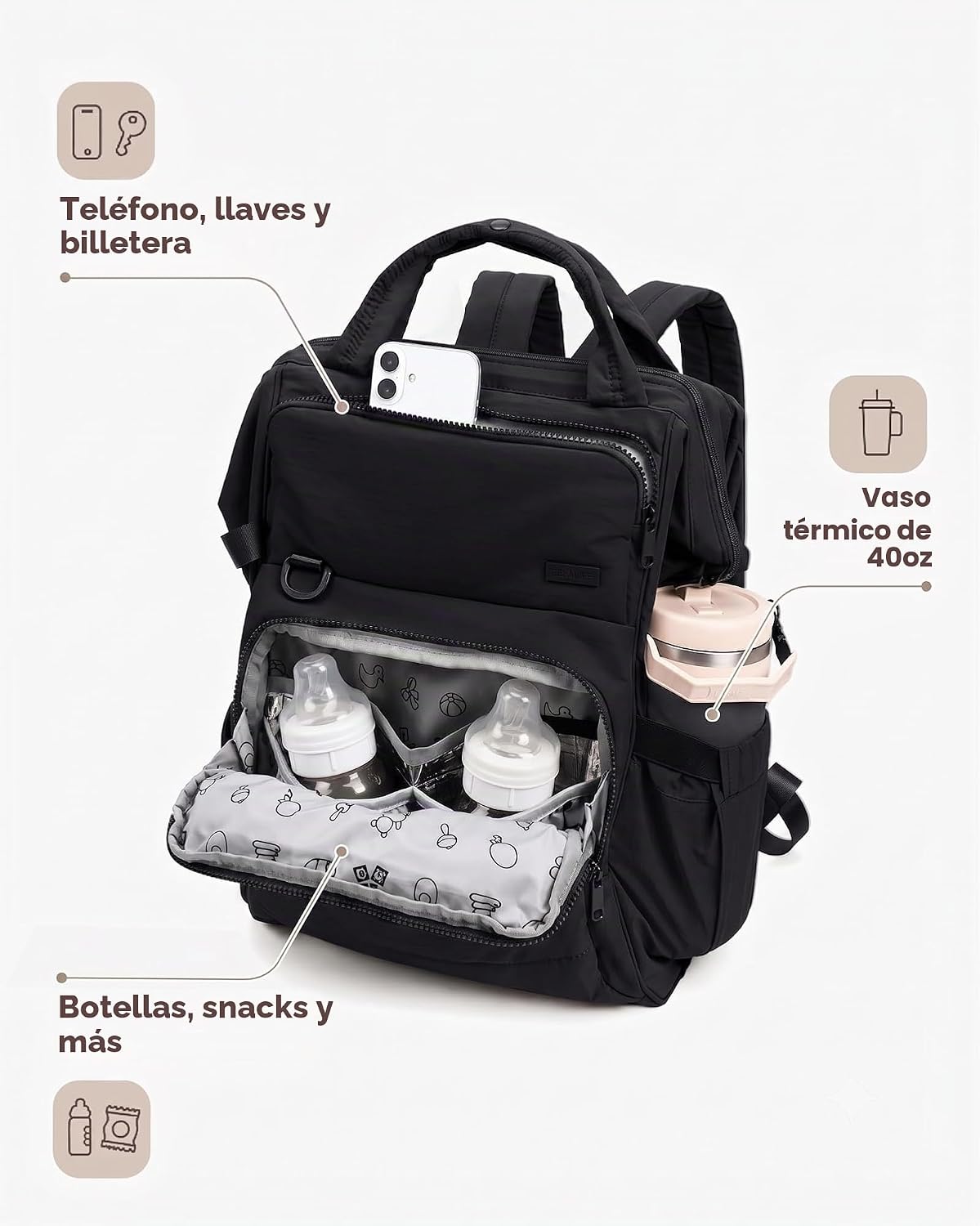 BELALIFE Mochila para pañales con cambiador, organizador para el cu...