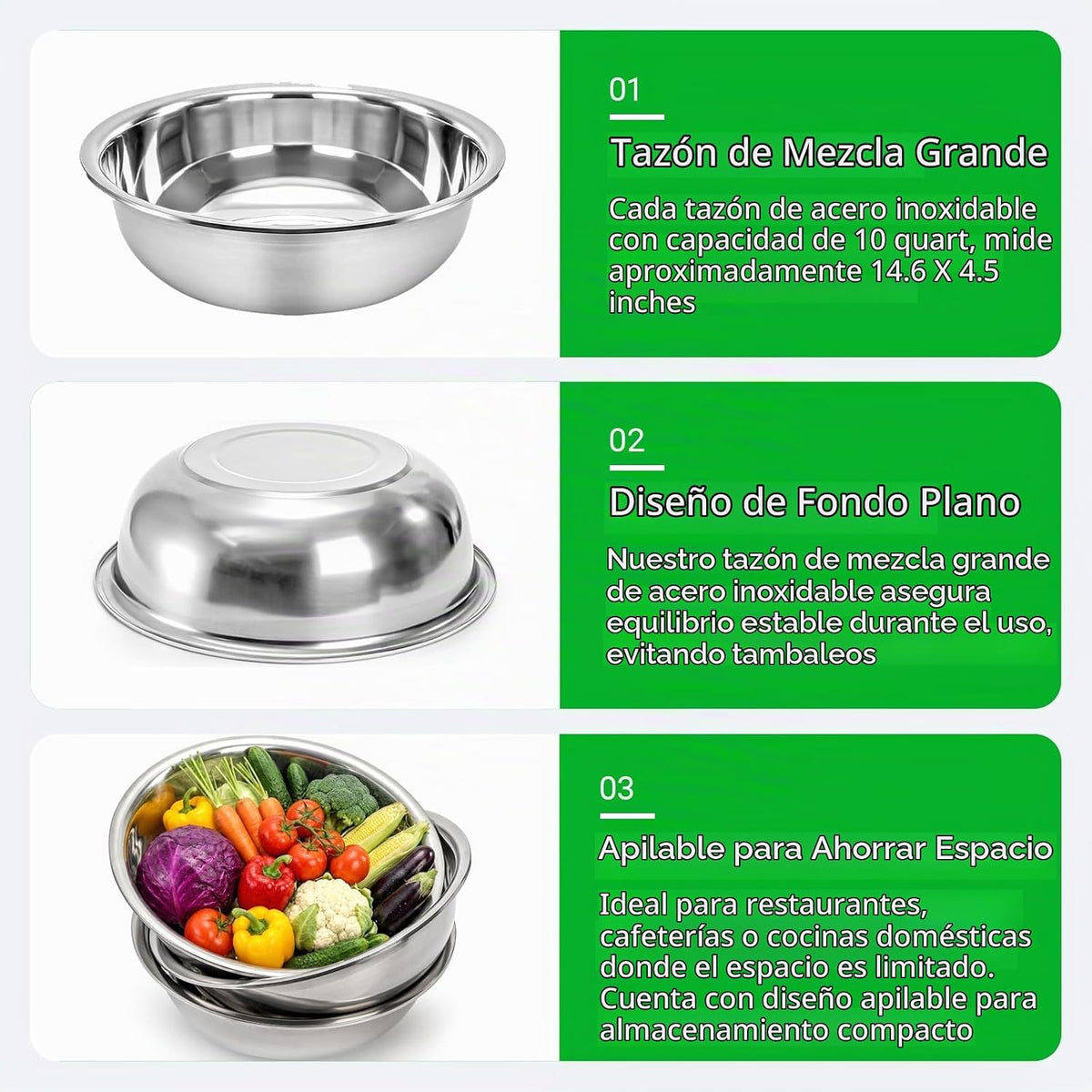 WUWEOT Paquete de 3 cuencos grandes de 10 cuartos de galón, cuencos...