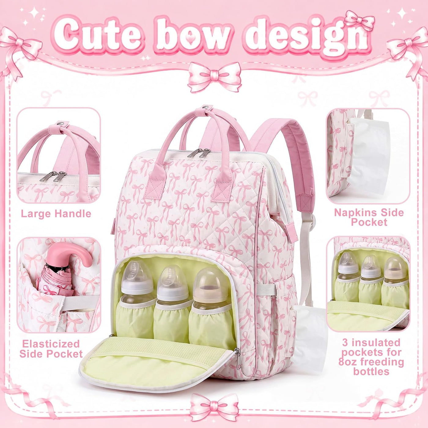 Mochila acolchada para pañales para bebé, bolsa de pañales para niñ...