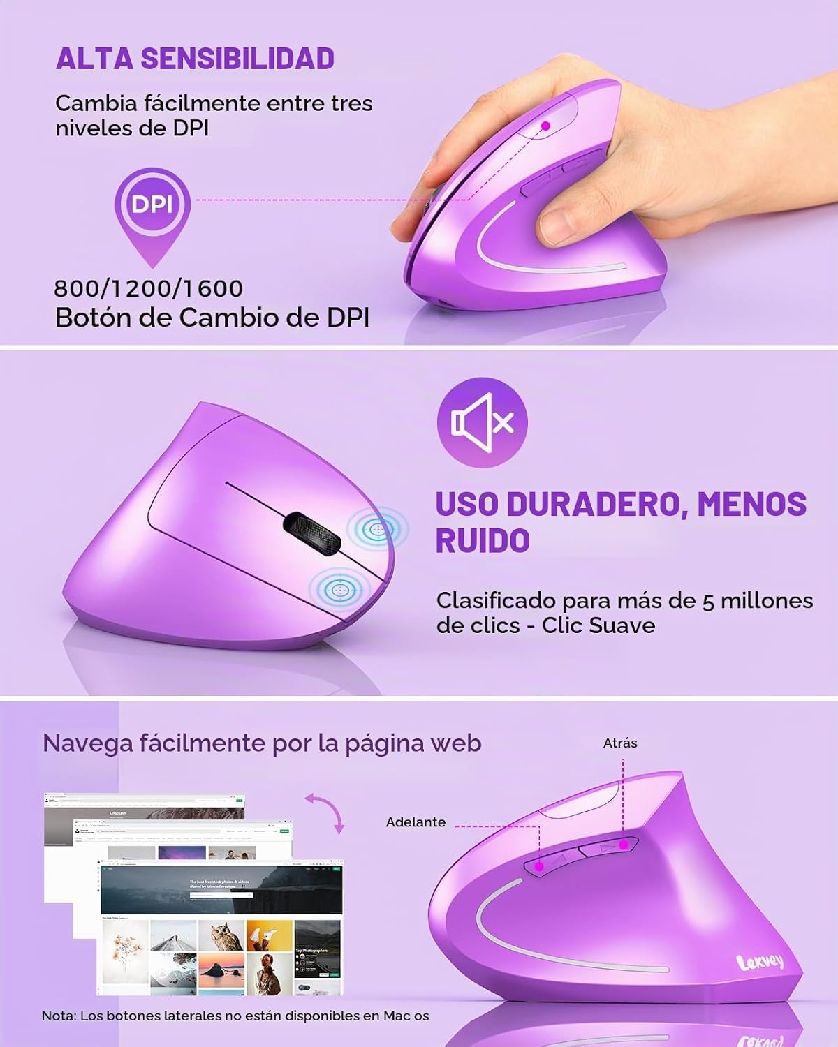 Lekvey Ratón Ergonómico, Ratón Vertical Inalámbrico Recargable 2.4...