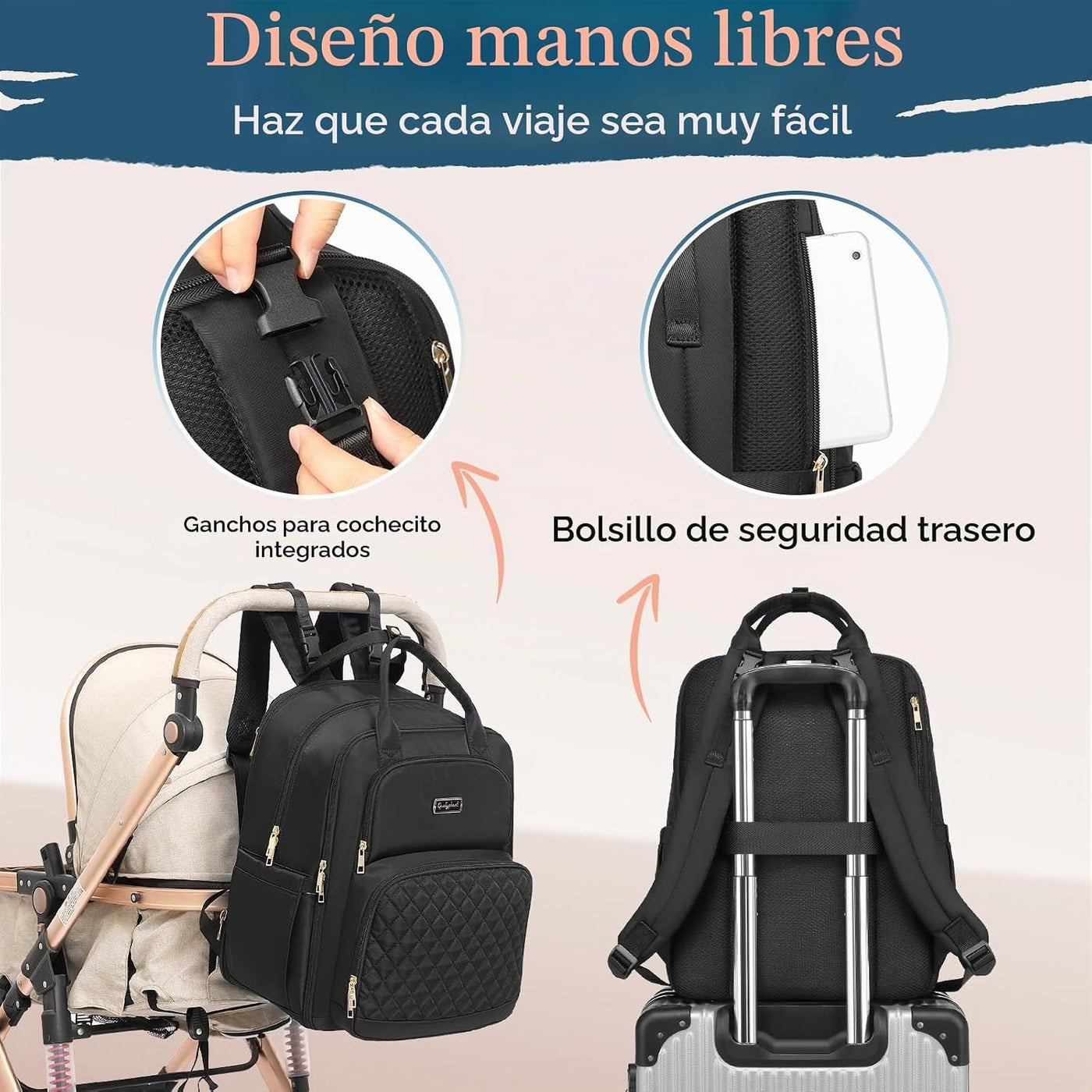 Mochila para pañales Qualyphant - Bolsa de pañales extra grande par...