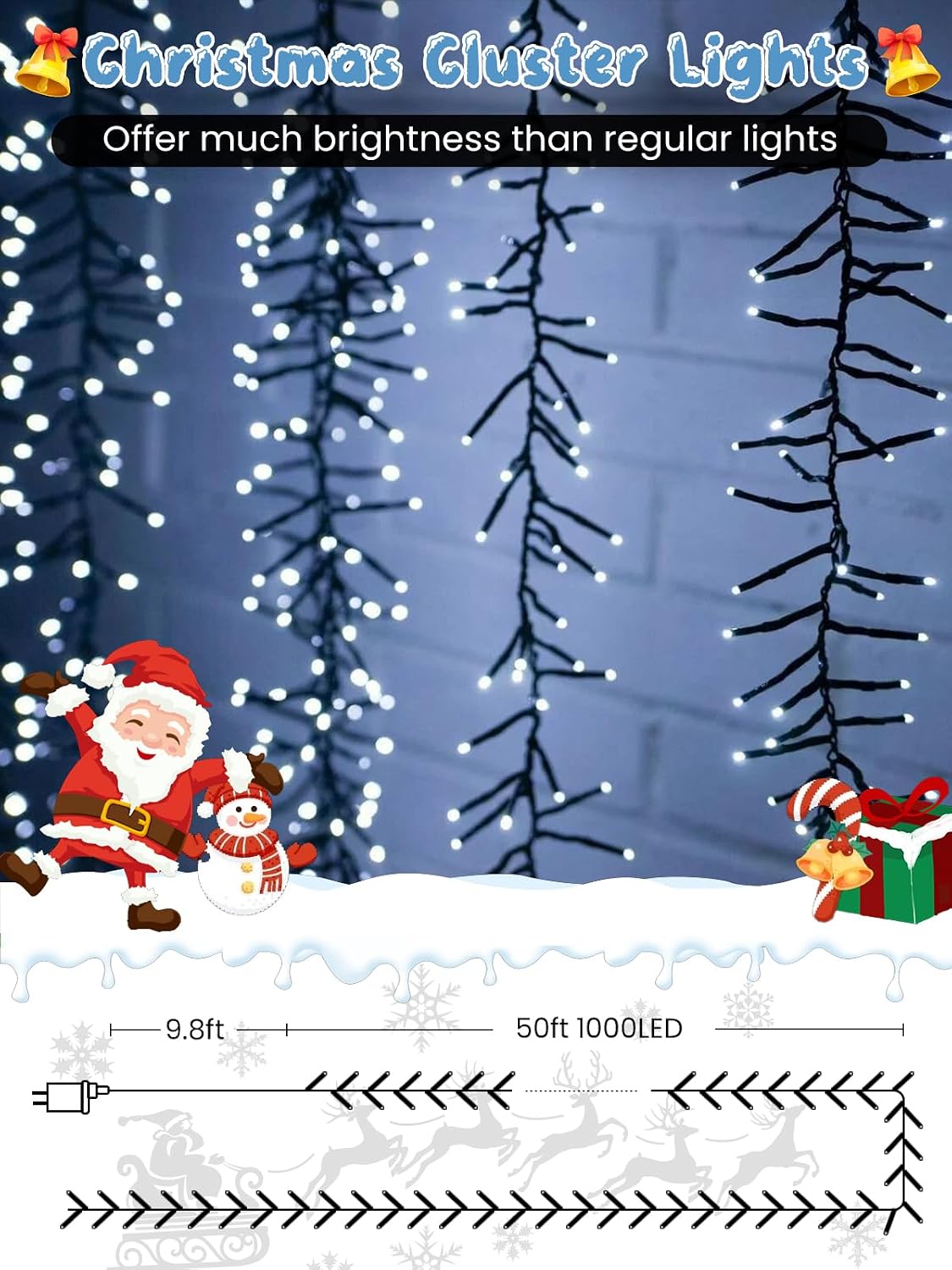 Guirnalda de luces navideñas de 50 pies, 1000 luces LED con control...