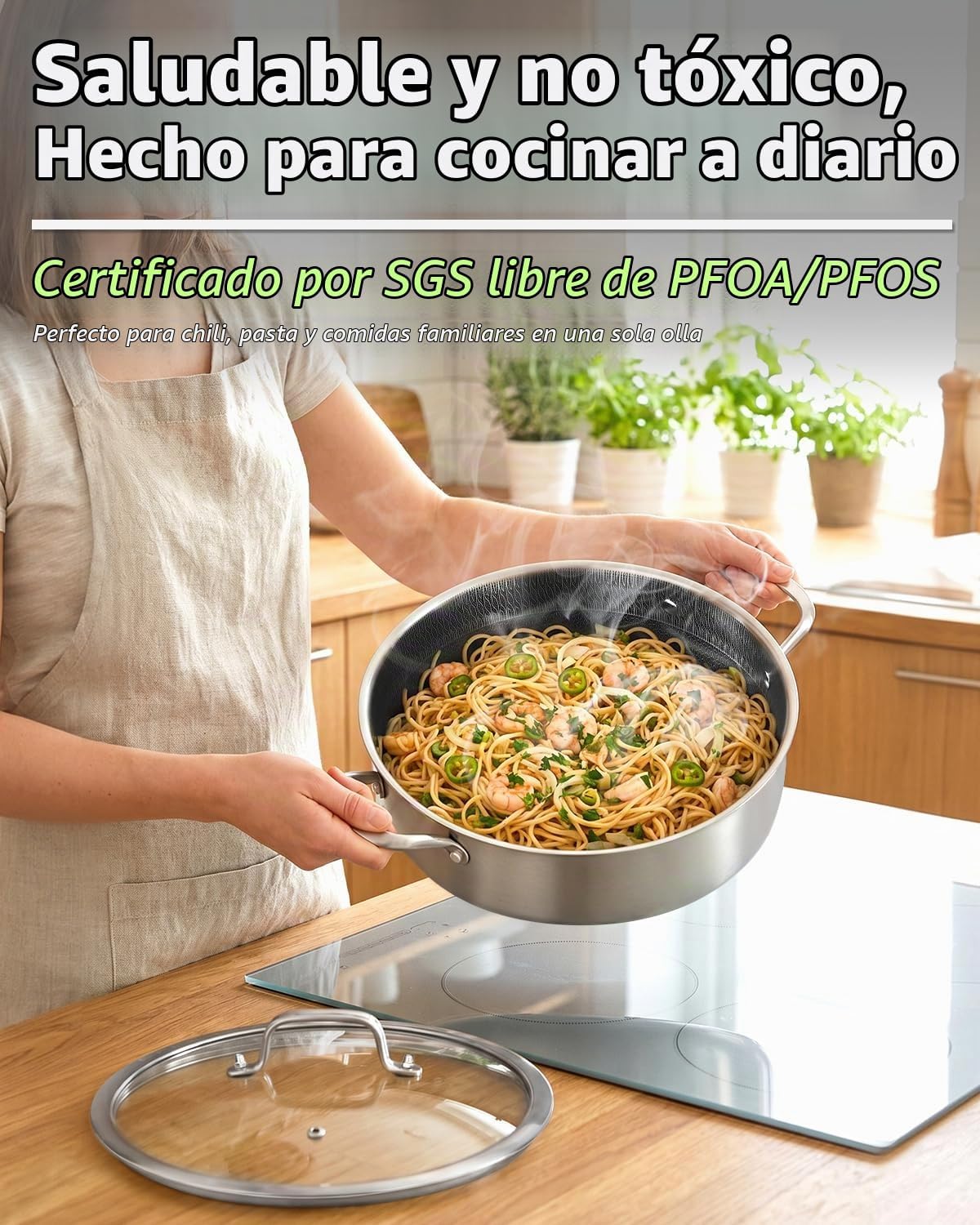 LOLYKITCH Sartén profunda grande de 8 cuartos con tapa | 13 pulgada...