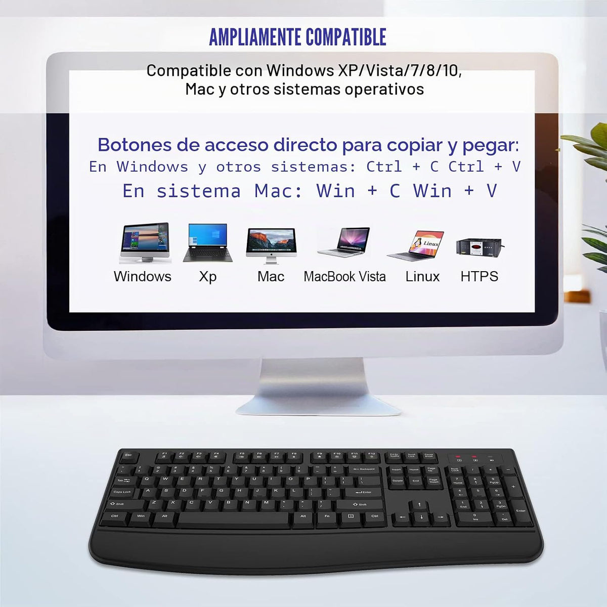 QUASIO Teclado Inalámbrico, Teclado Inalámbrico Ergonómico de Tamañ...