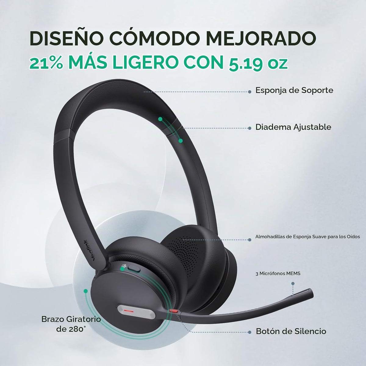 Yealink BH70 Teams Auriculares Bluetooth con micrófono para el Trab...