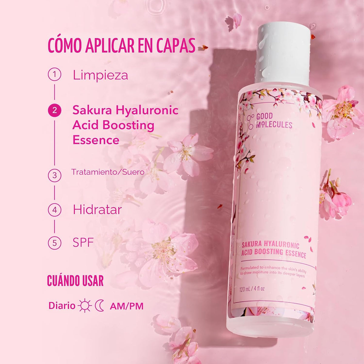 Good Molecules Sakura Esencia potenciadora de ácido hialurónico, 4...