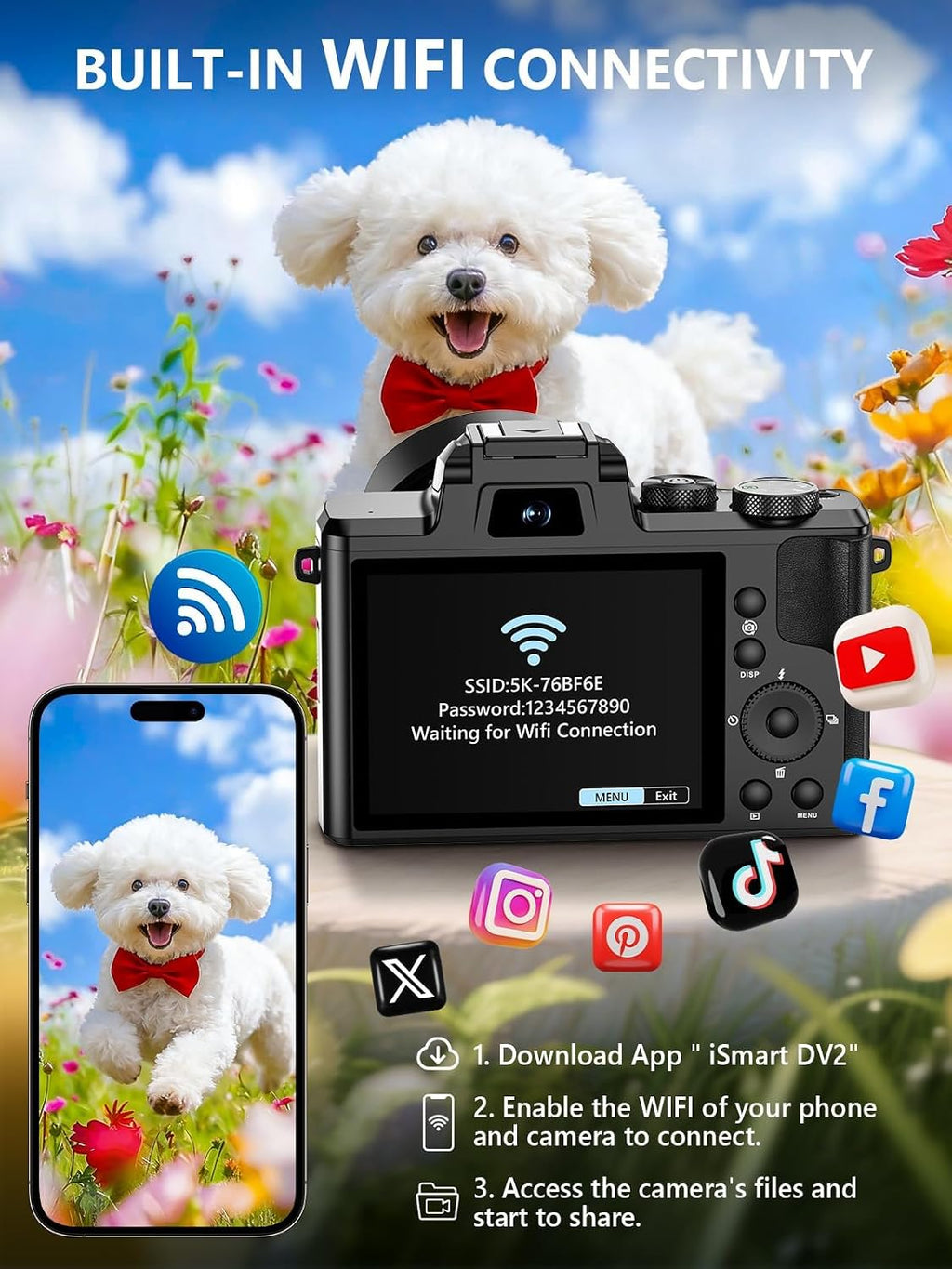 Cámara digital 8K, cámaras WiFi de 88 MP para fotografía con pantal...