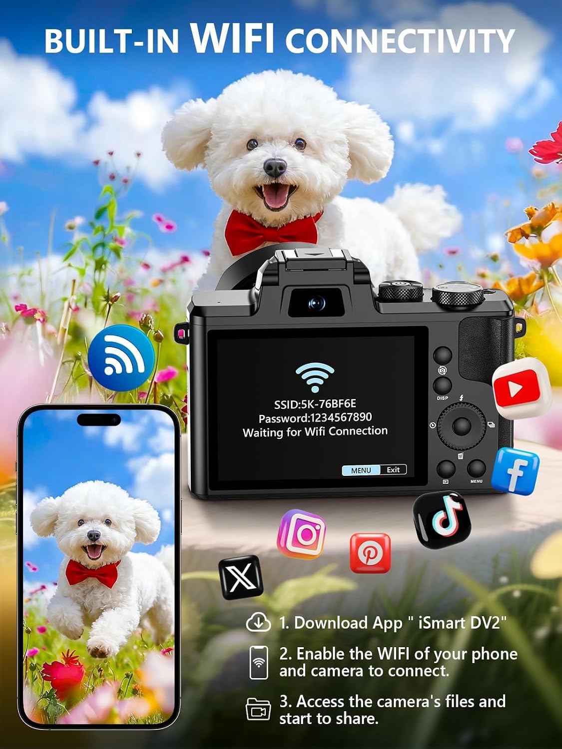 Cámara digital 8K, cámaras WiFi de 88 MP para fotografía con pantal...