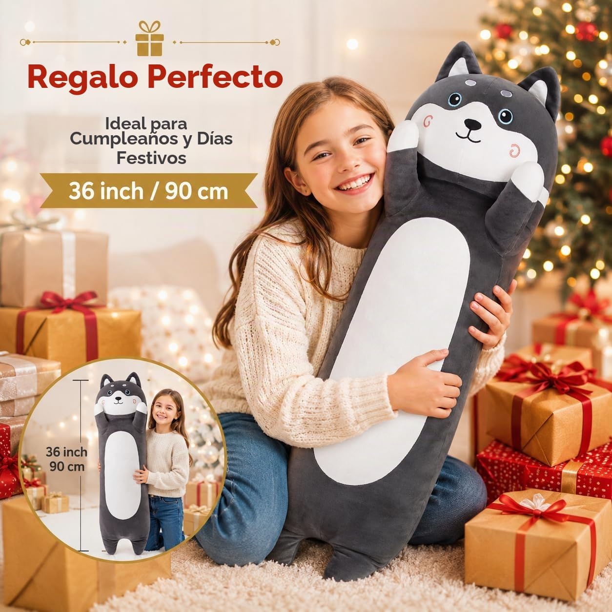 Kashabawangzi Peluche de perro Husky de 36 pulgadas, suave almohada...