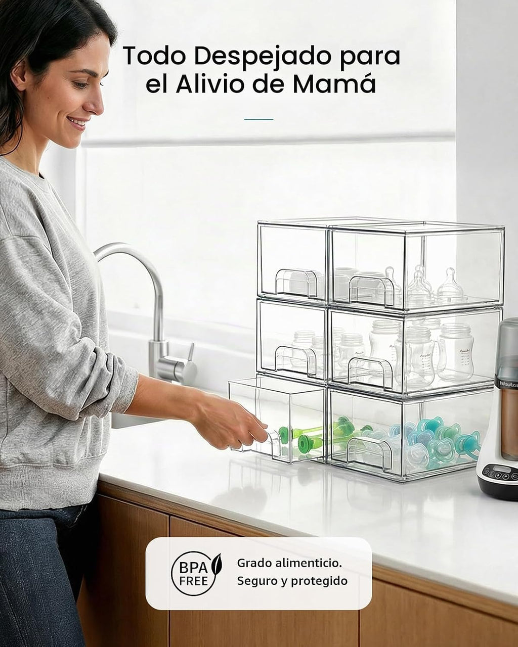 Vtopmart - 4 cajones de almacenamiento apilables transparentes pequ...