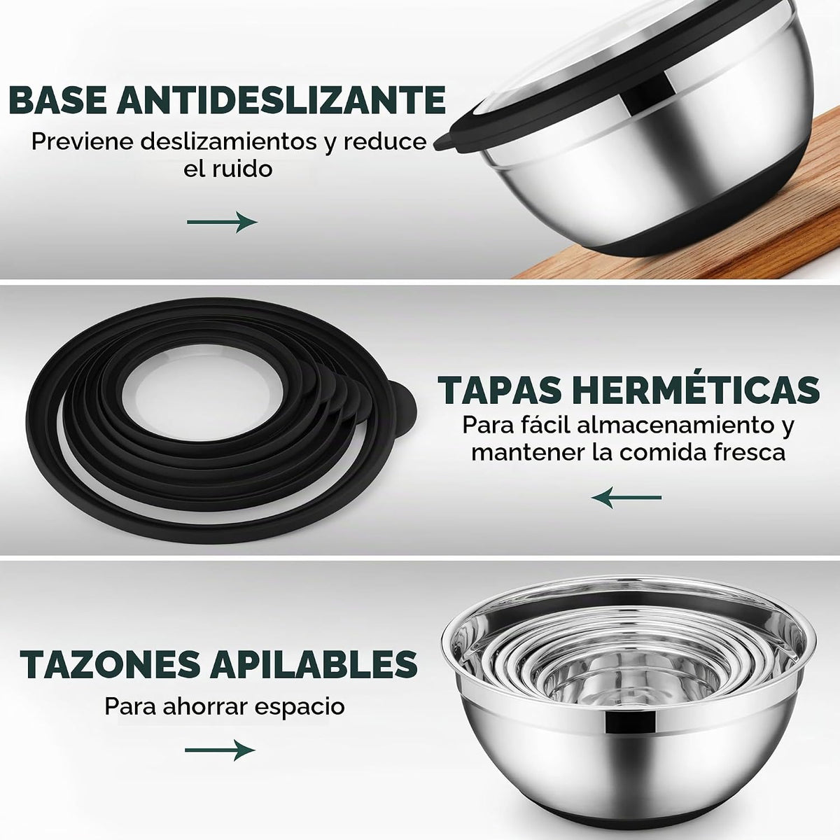 Onader Juego de 6 tazones para mezclar con tapas para cocina, tazon...