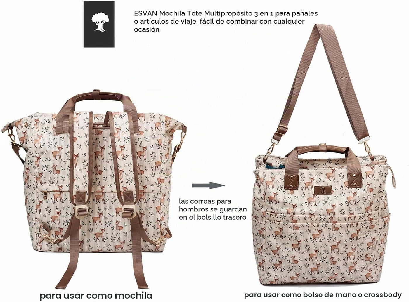 ESVAN Mochila de Pañales Bolsa de Mano Totepack Mochila Bandolera 3...