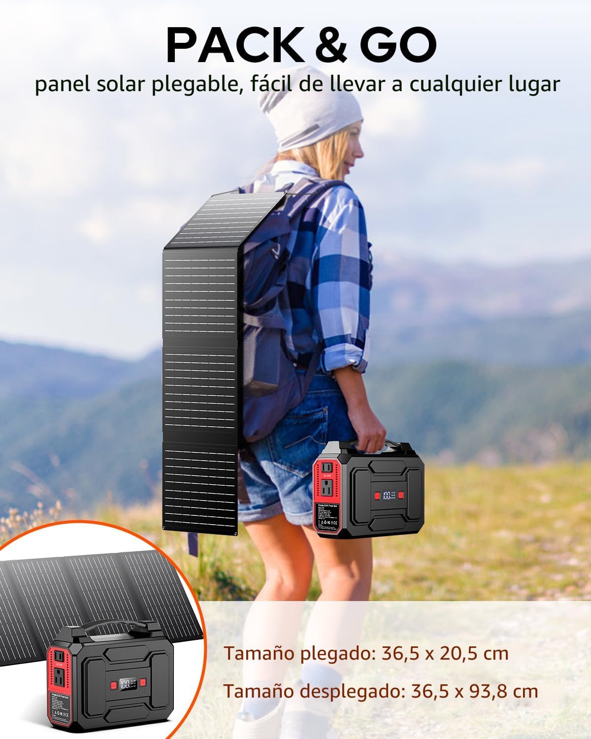 Generador de energía solar, central eléctrica portátil de 100 W con...