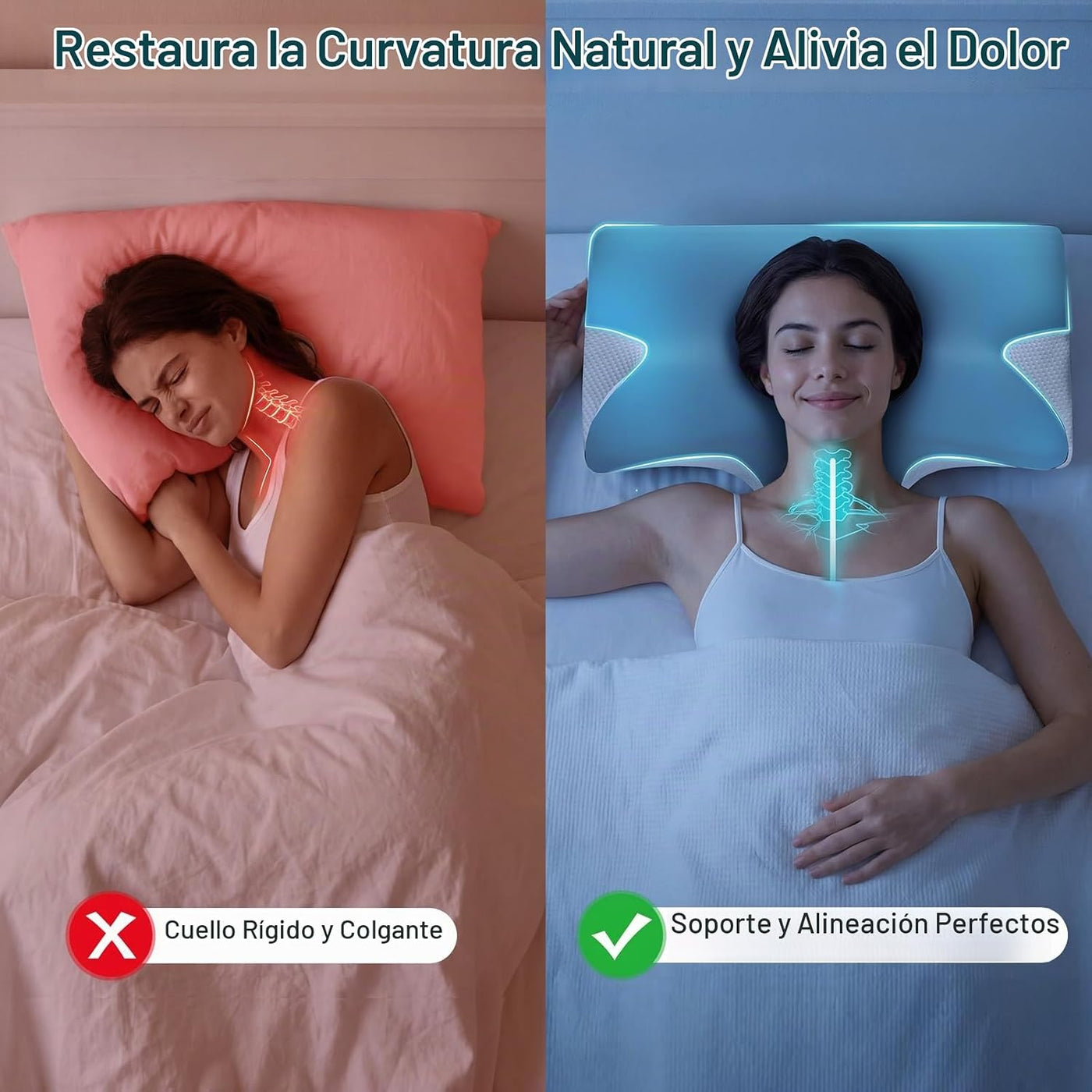 Almohada cervical eficaz para aliviar el dolor para dormir, almohad...