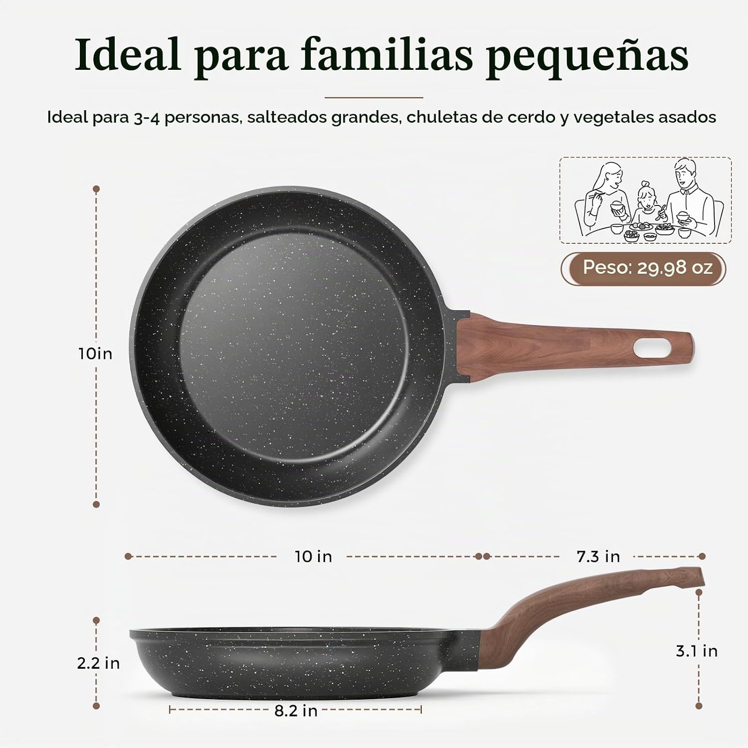 YASHE Sartén antiadherente de granito de 10 pulgadas, lista para in...