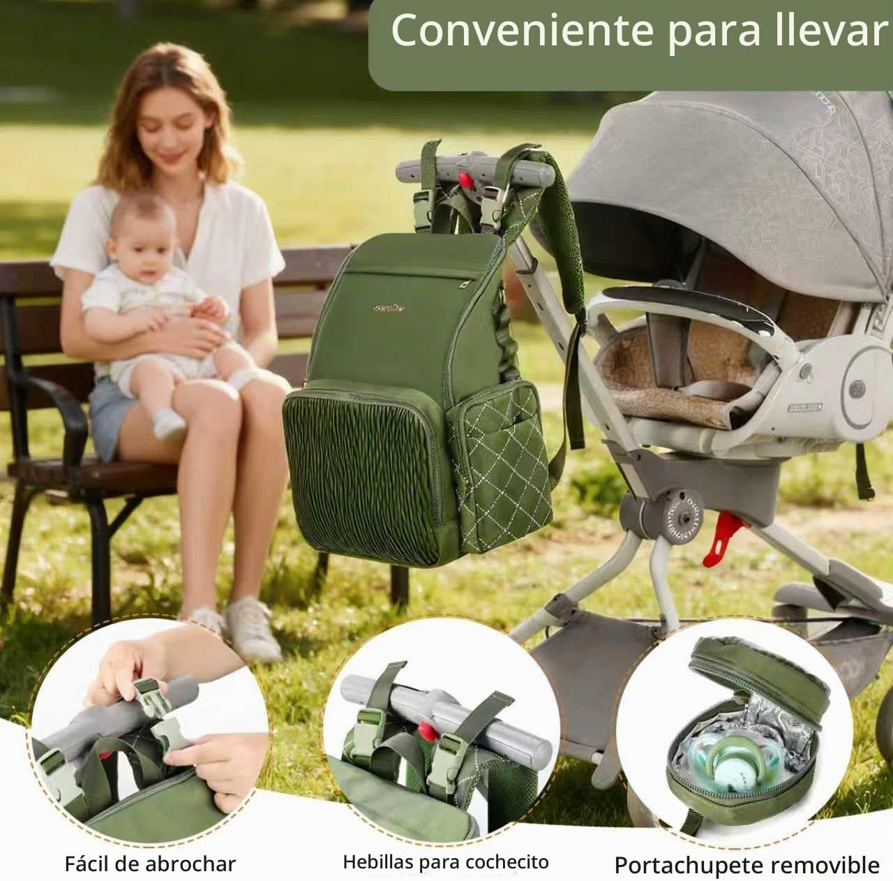 vosmles Elegante bolsa de pañales para bebé, bolsa de bebé con camb...