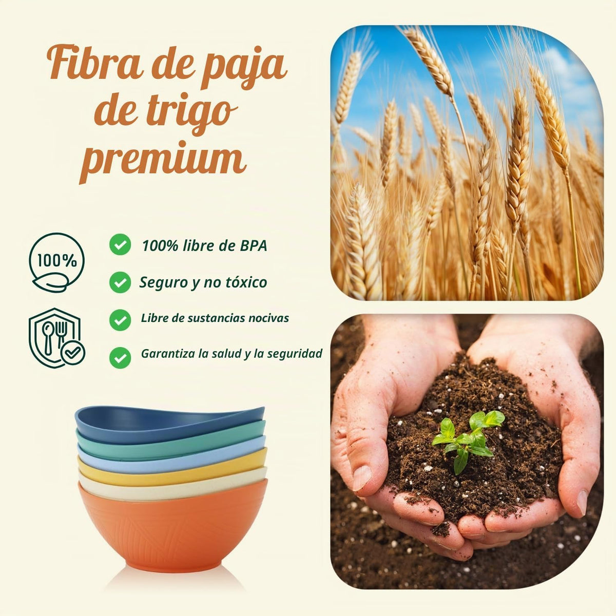 Homienly Juego de 6 cuencos de 60oz de paja de trigo, cuencos para...
