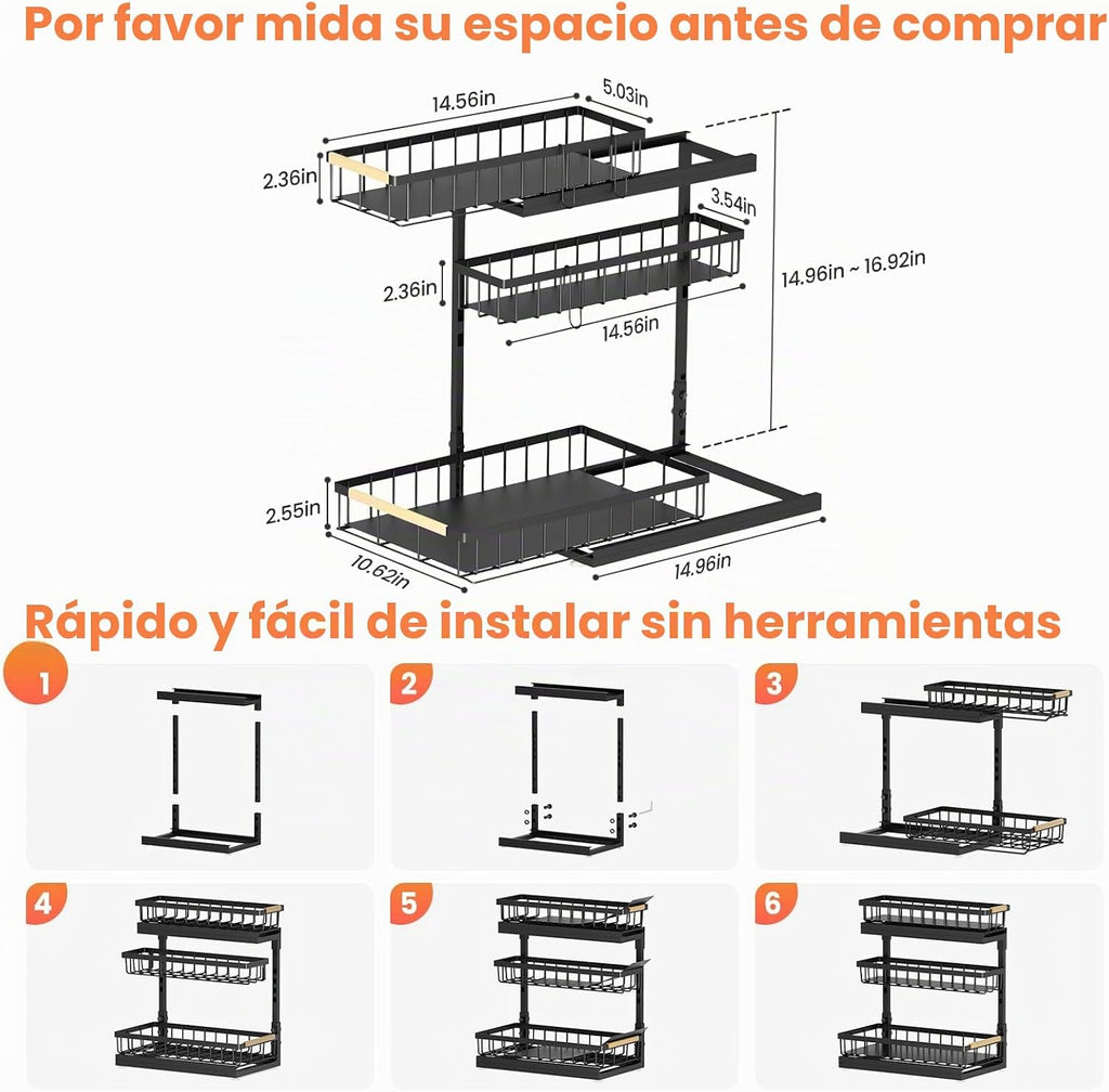 Organizador y almacenamiento debajo del fregadero para baño y cocin...