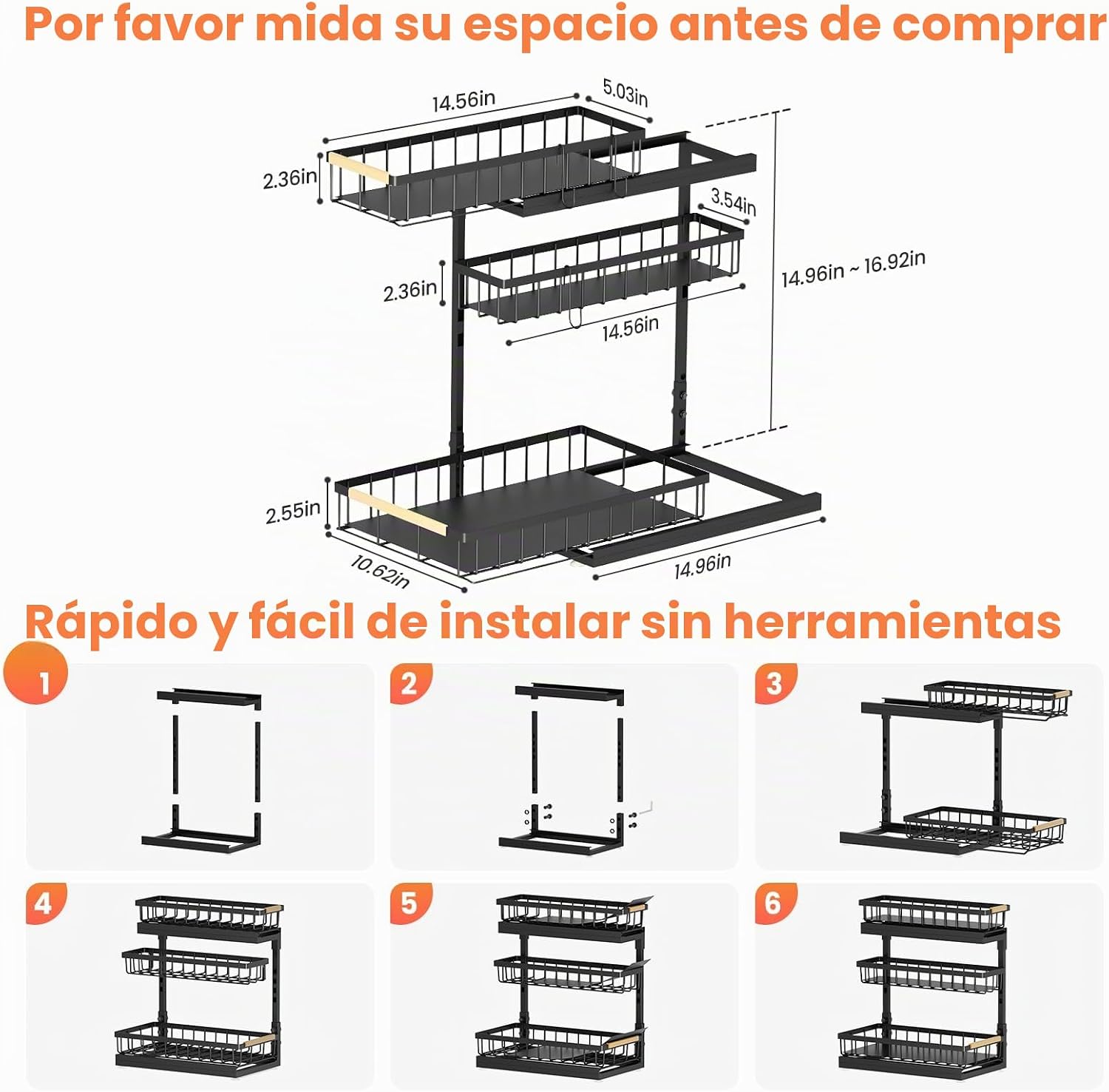 Organizador y almacenamiento debajo del fregadero para baño y cocin...