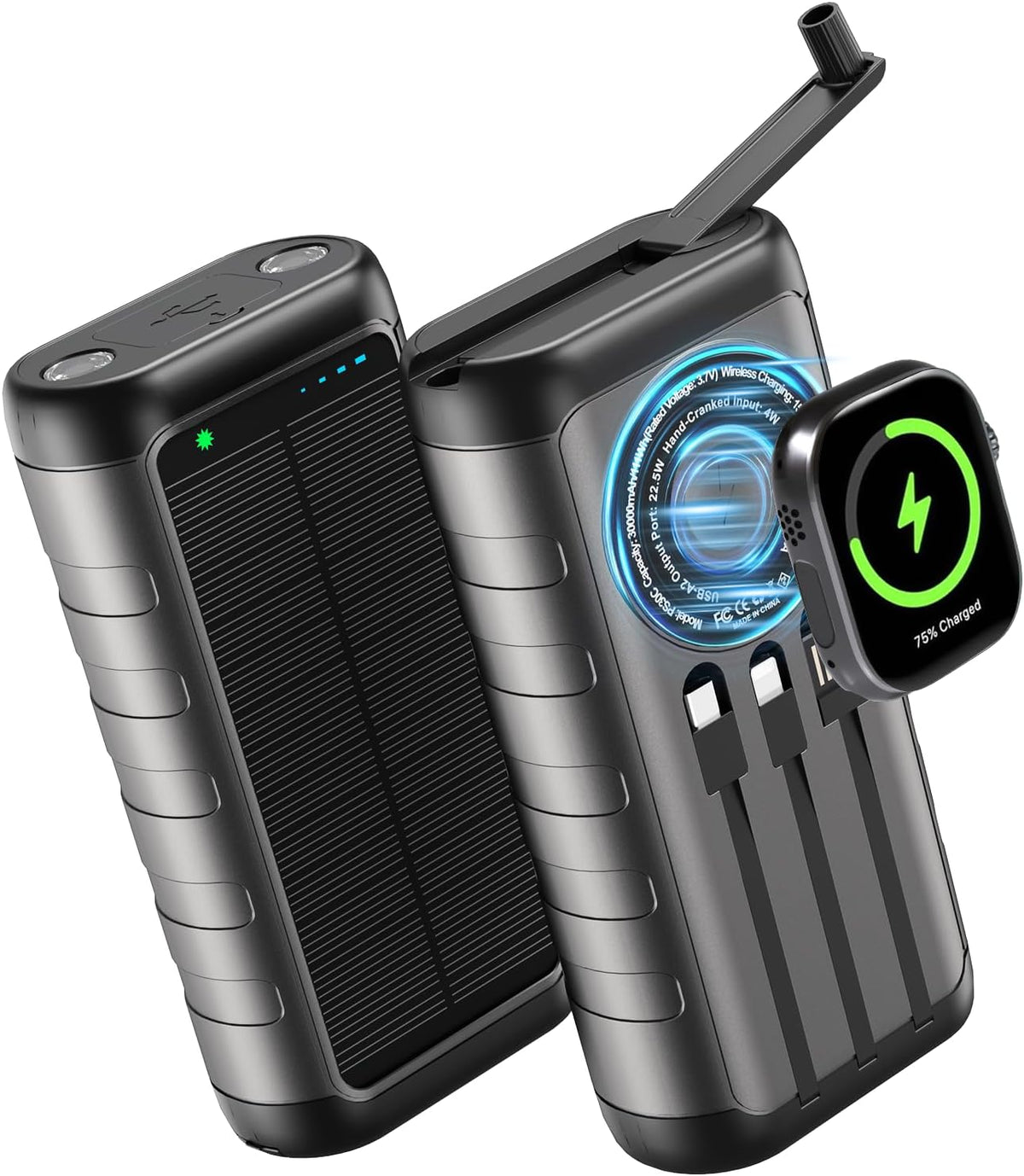 Cargador Solar Power Bank 59800mAh, 6 salidas y manivela, uso de em...