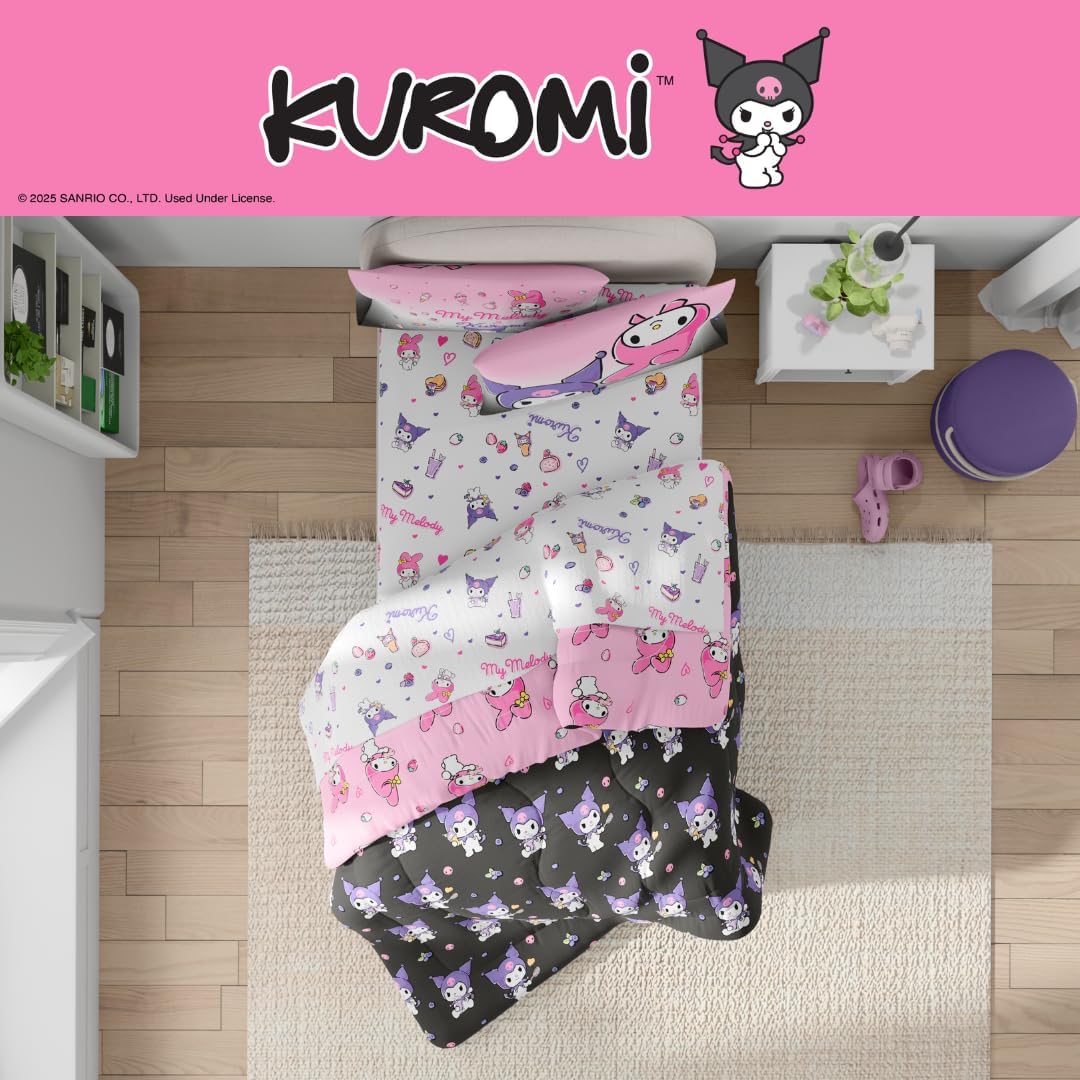 Franco - Juego de ropa de cama Sanrio Kuromi &amp; My Melody 5 piez...