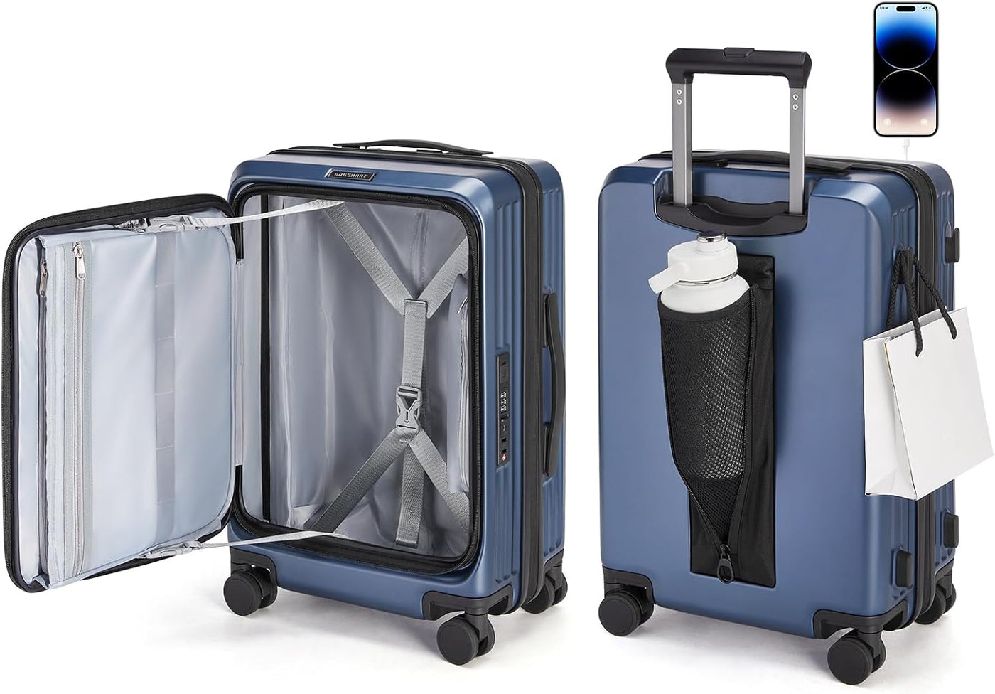 BAGSMART Equipaje de mano de apertura superior 22x14x9 aprobado por...