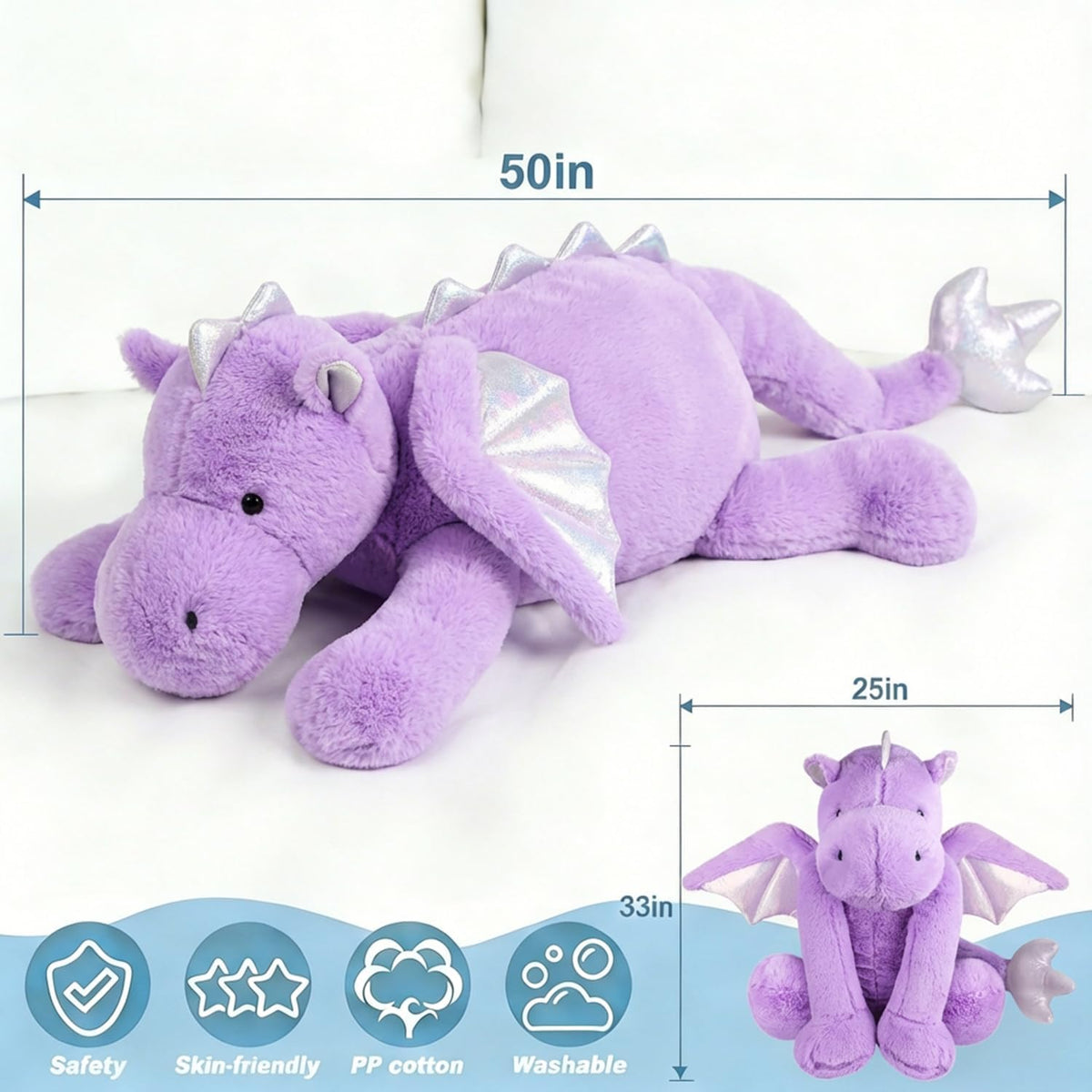 ARELUX Peluche de dragón grande, bonito peluche de pterosaurio mora...