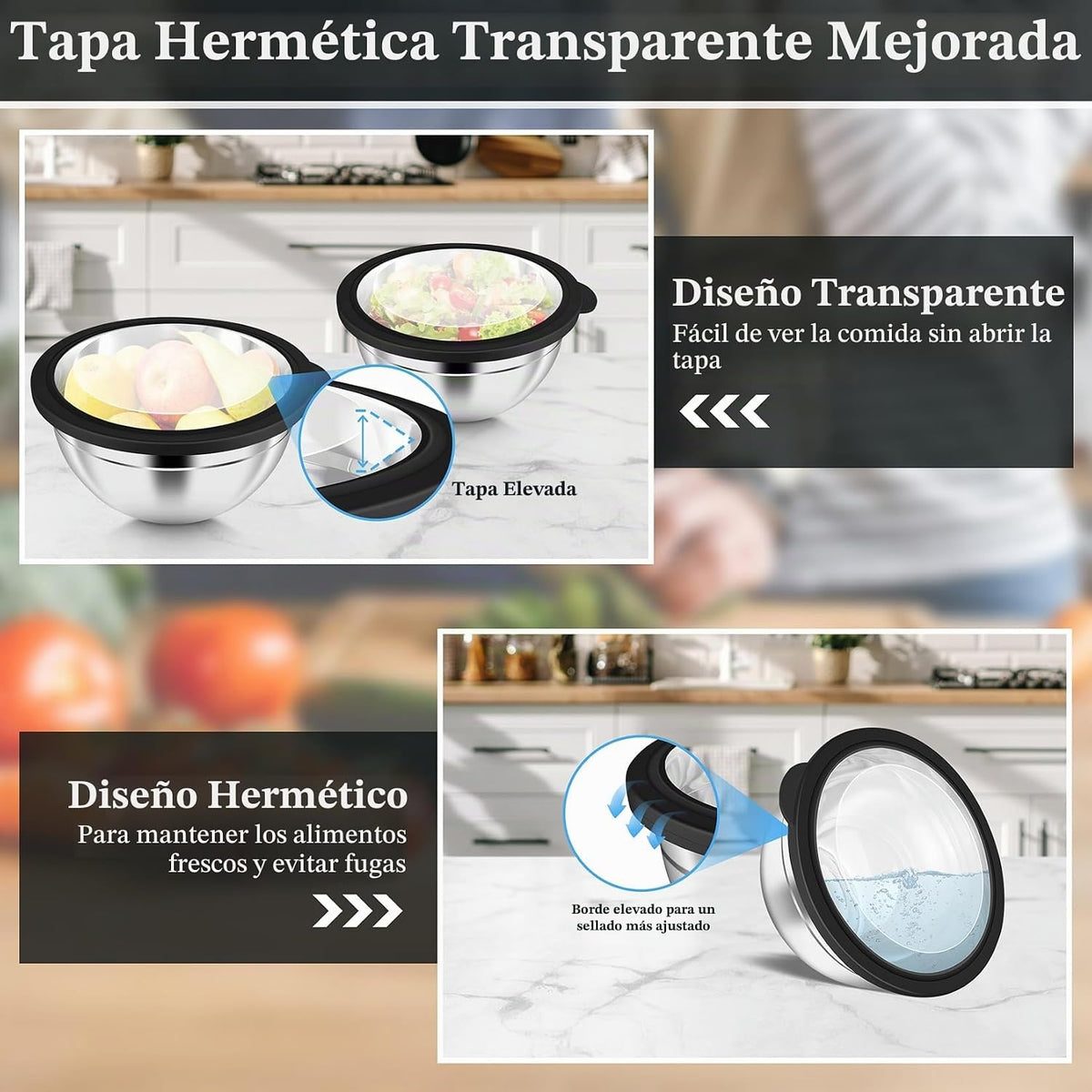 P&amp;P CHEF Juego de 5 tazones para mezclar con tapas herméticas v...