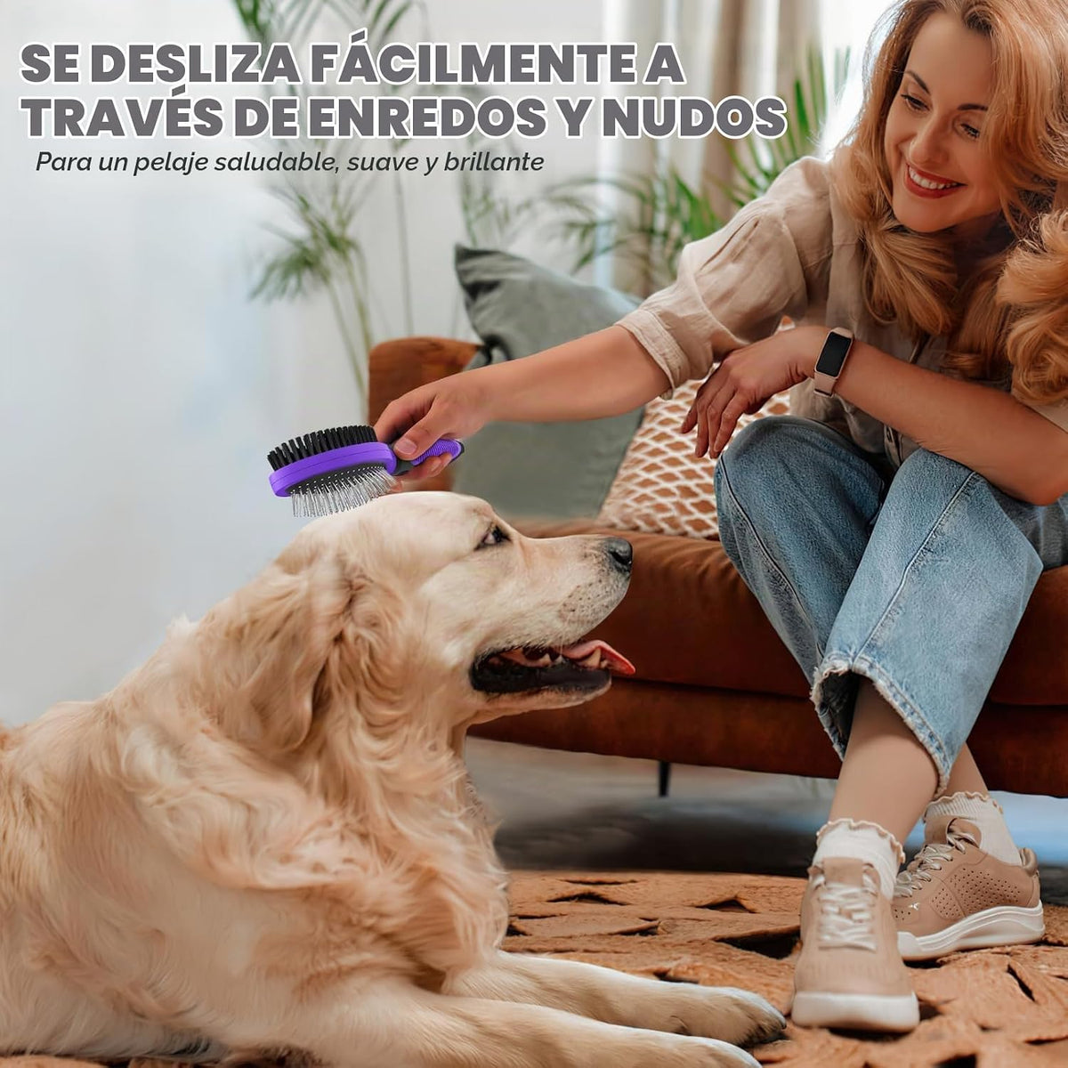 2 herramientas de aseo para mascotas, cepillo de doble cara para de...